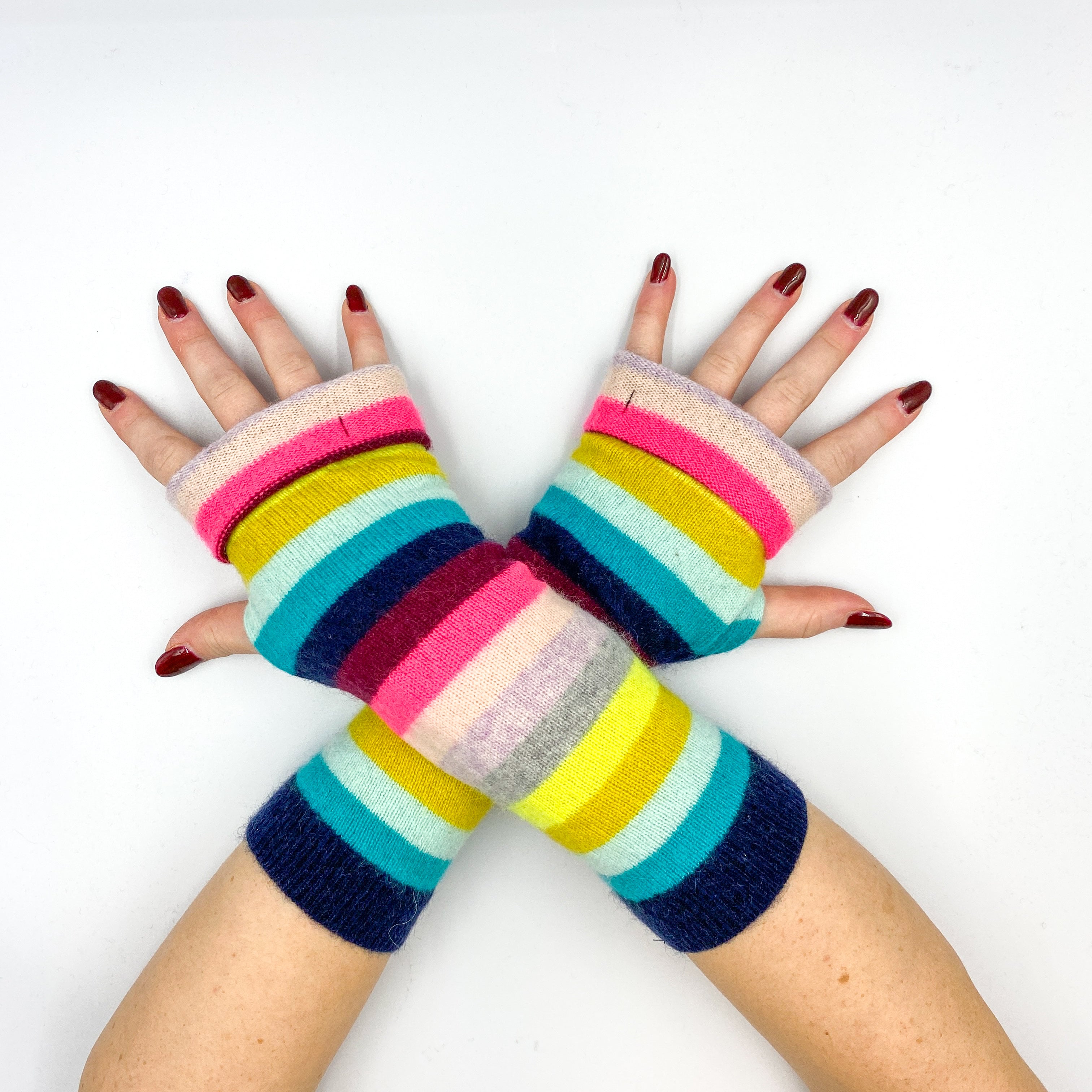 Multicolour Striped Fingerless Gloves