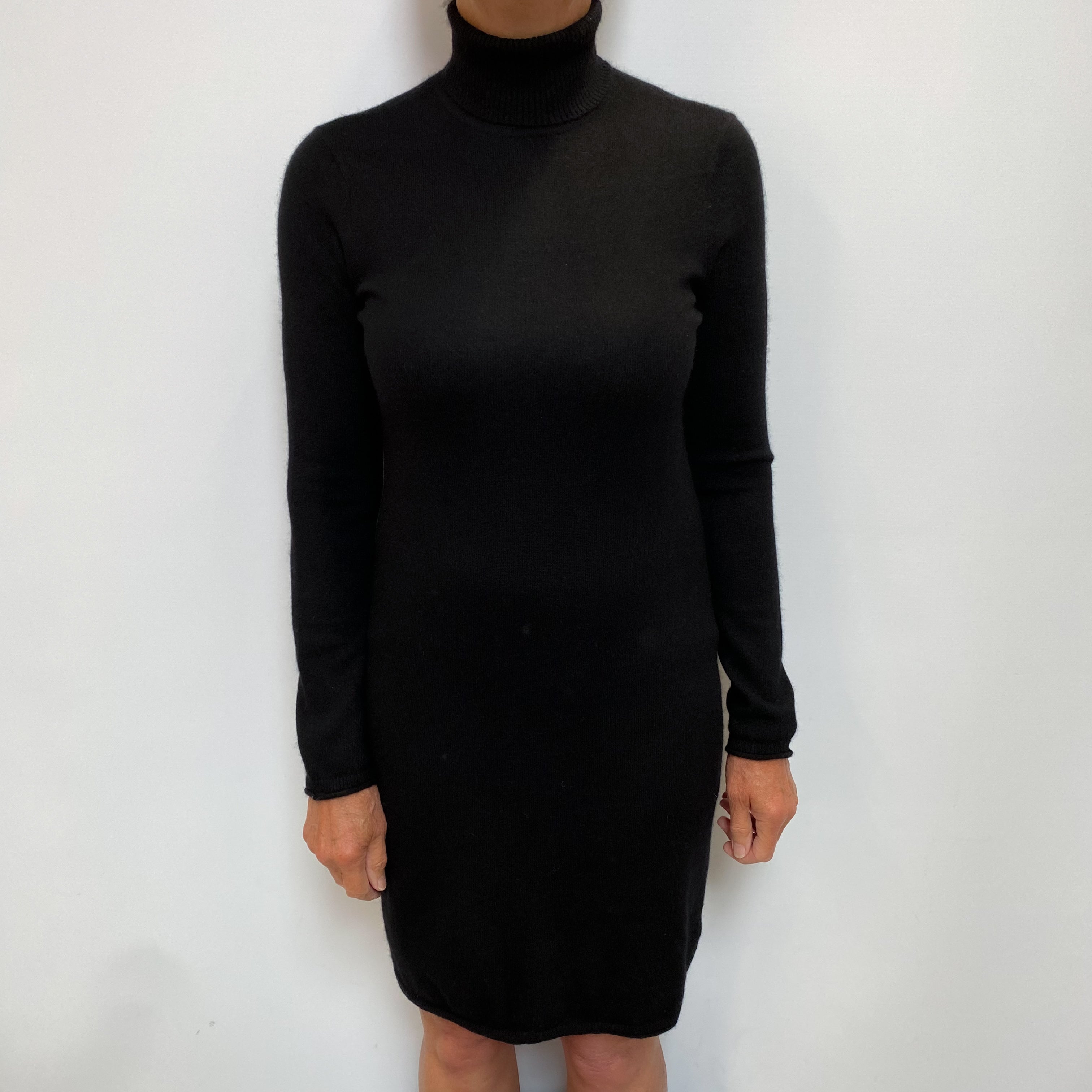 Black Cashmere Polo Neck Jumper Dress Medium