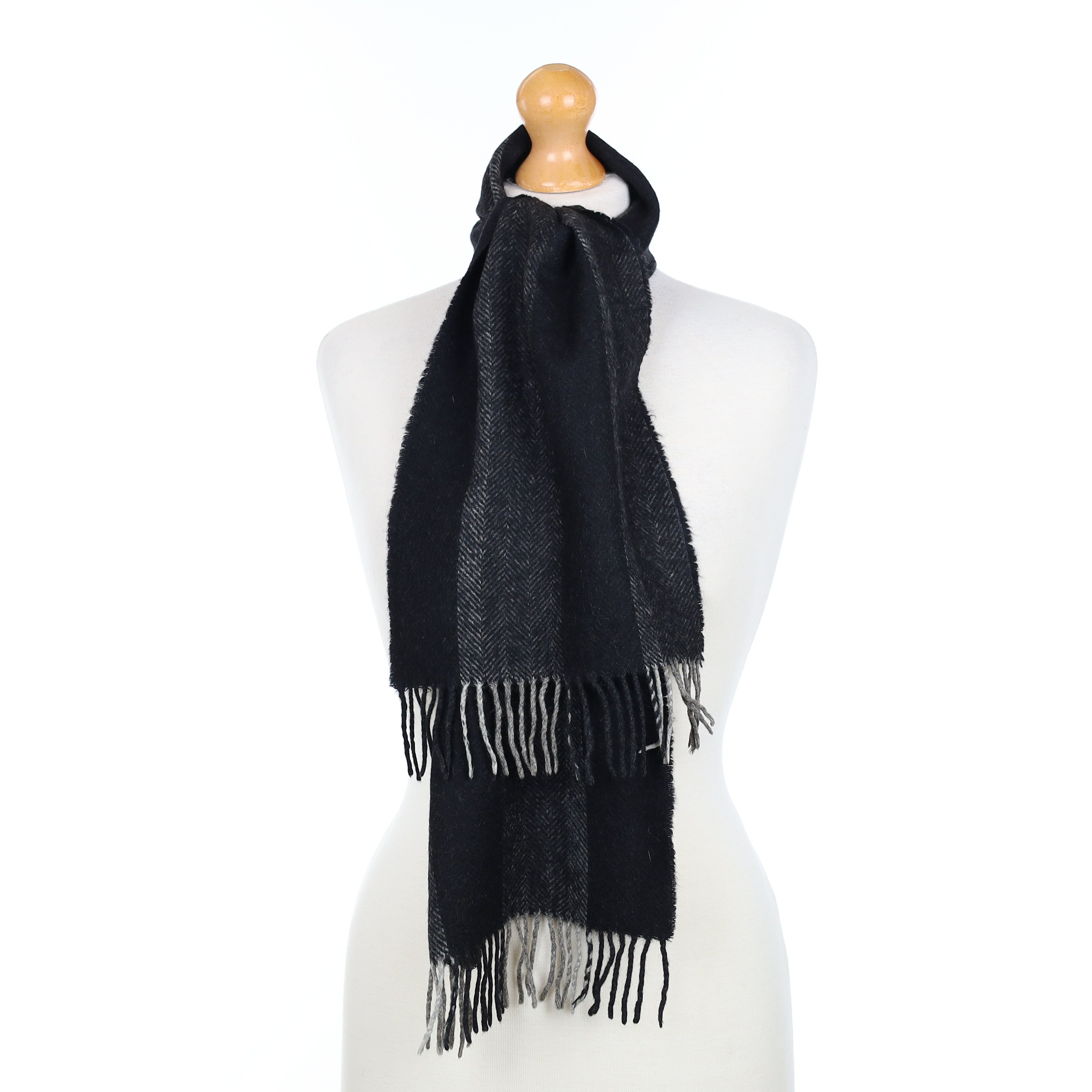 Black and Grey Striped Cashmere Woven Scarf