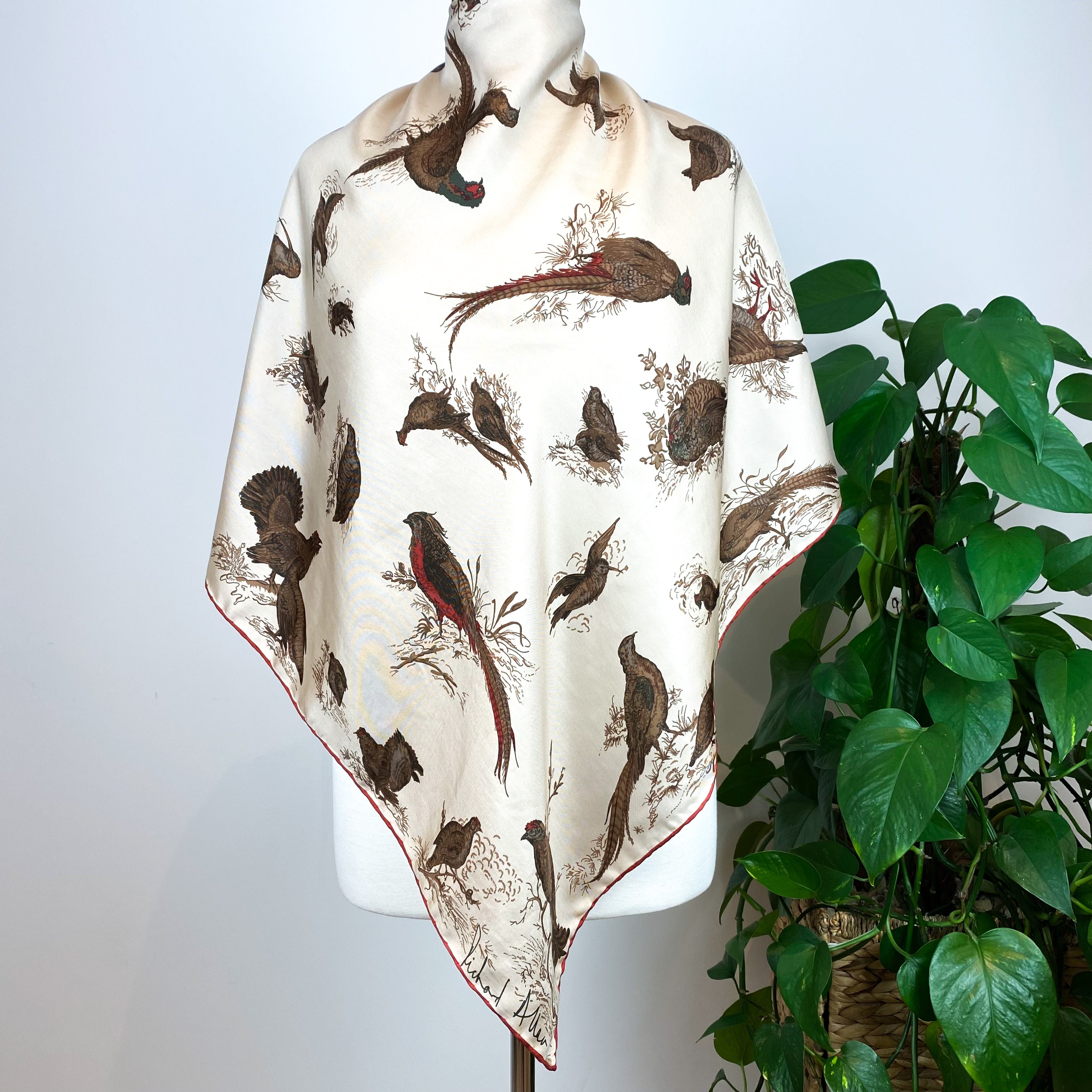 1970s Richard Allan Bird Design Vintage Silk Scarf
