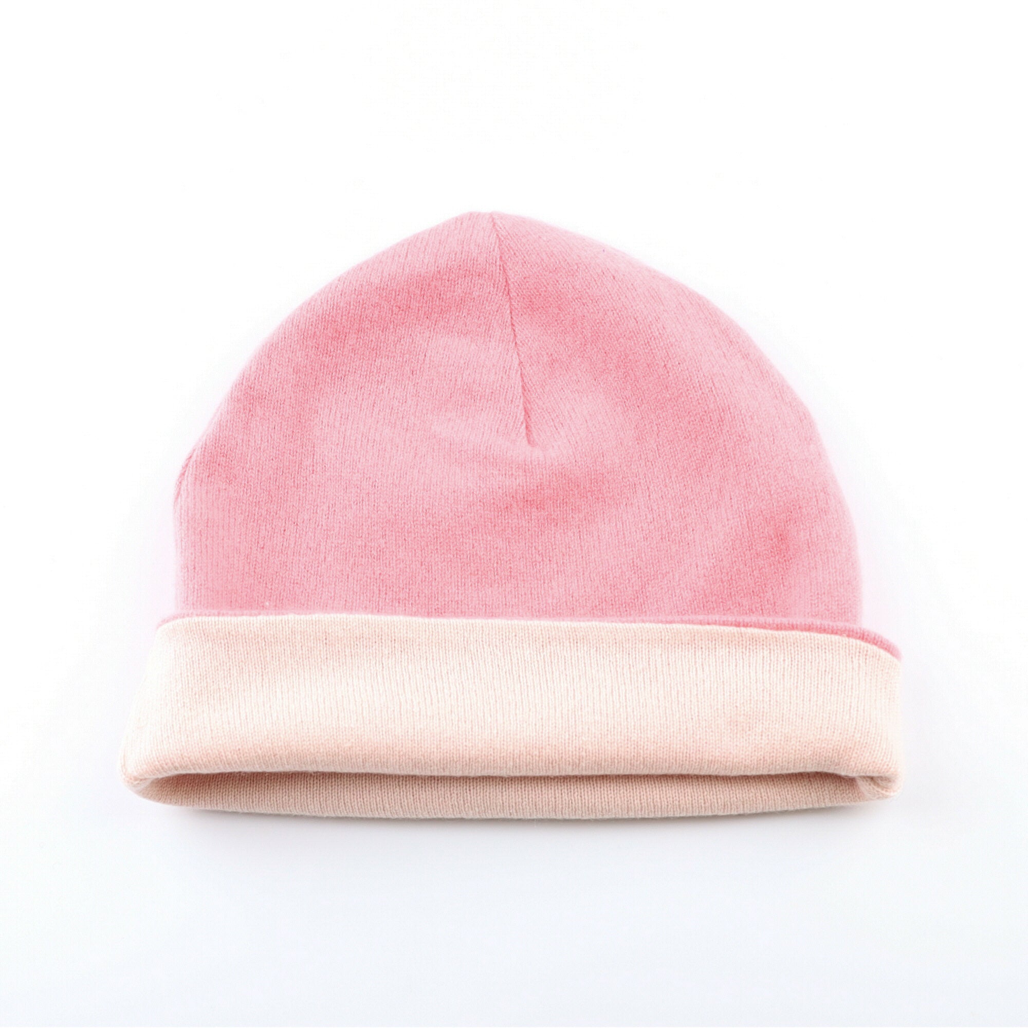 Coral Pink and Oyster Reversible Cashmere Beanie Hat