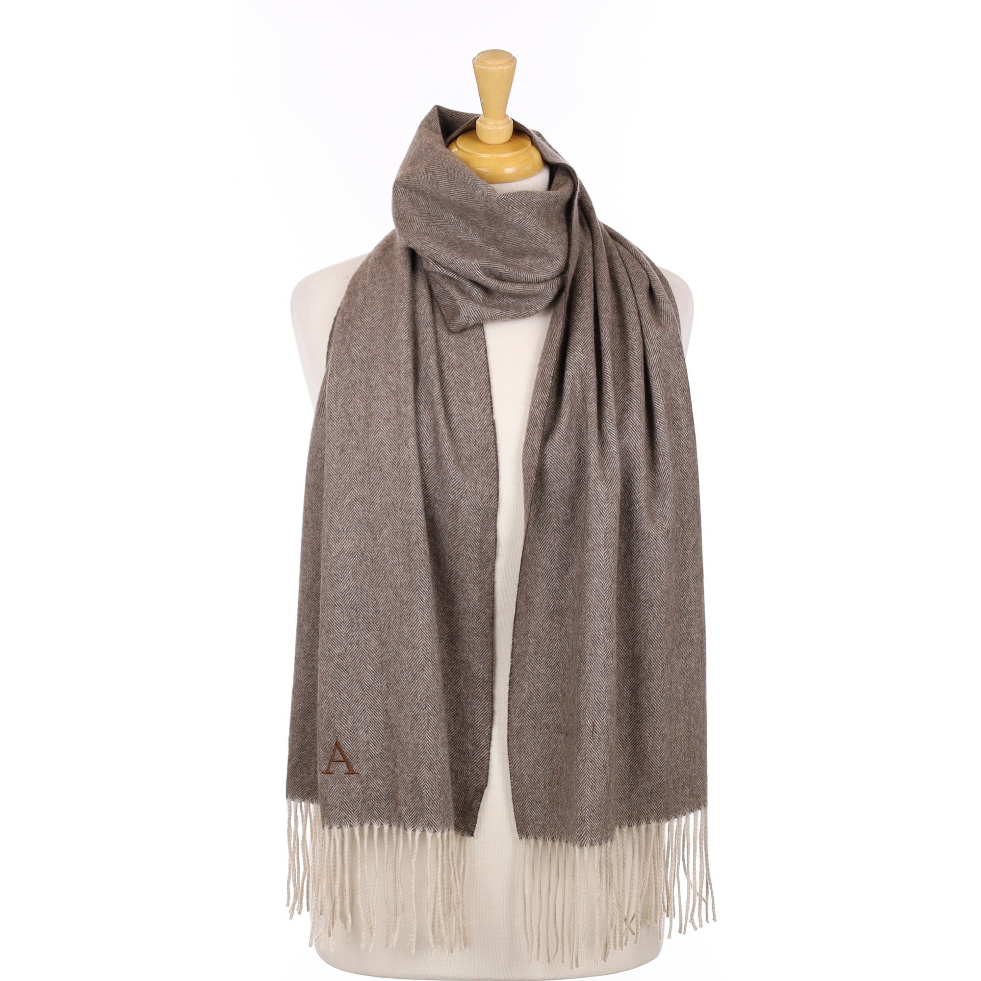 Brown Herringbone Cashmere Woven Scarf