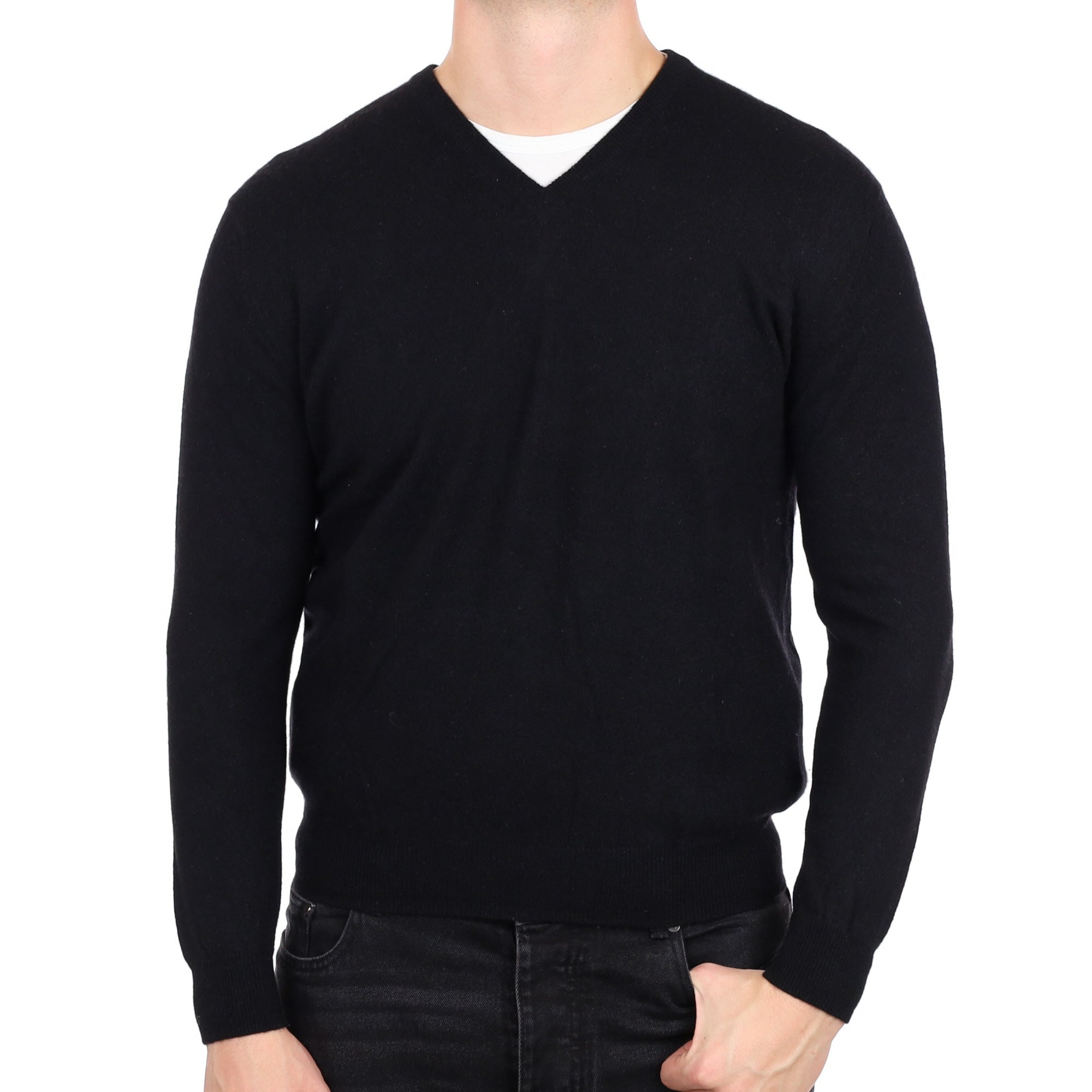 Men's Black Cashmere V Neck Jumper XL