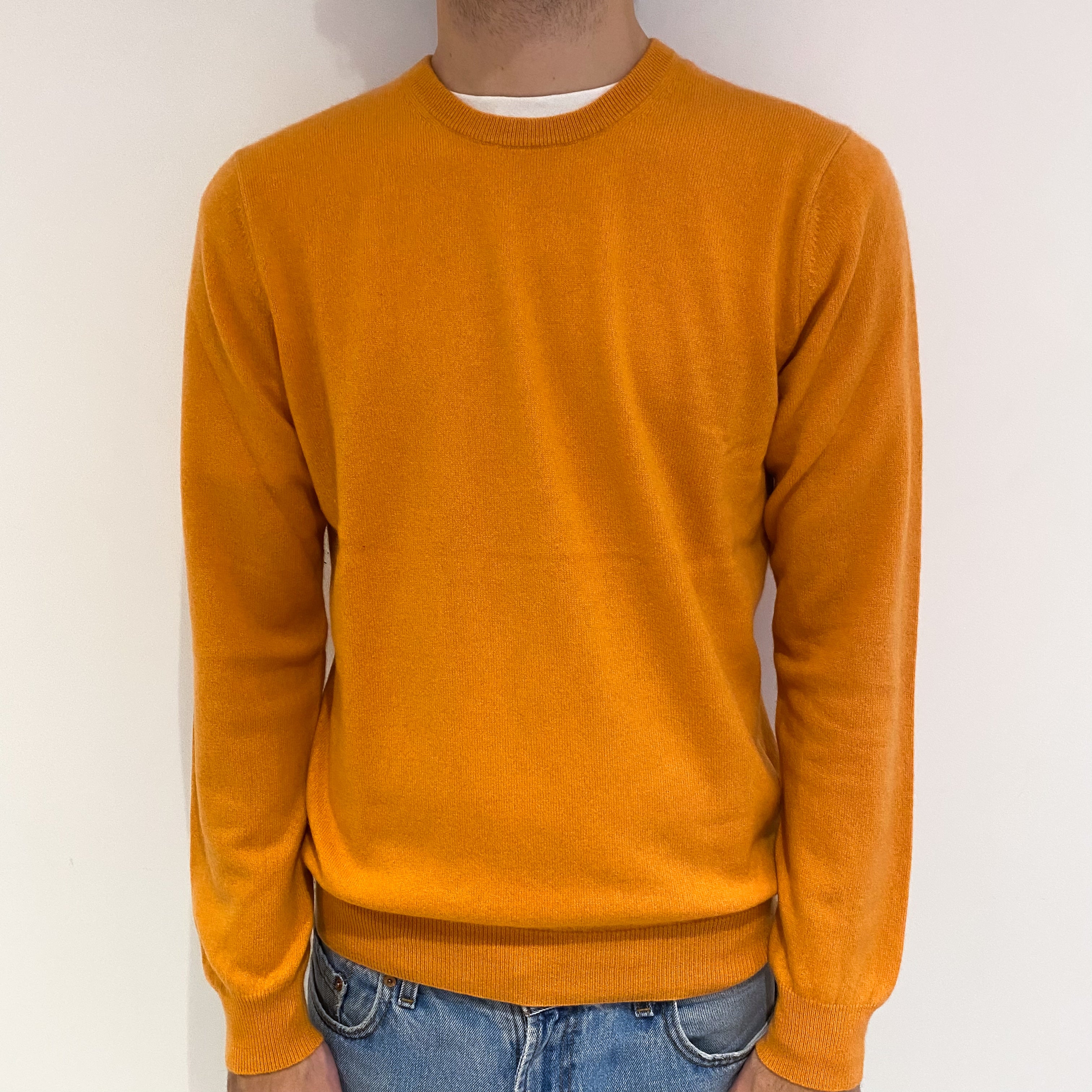 Men's Orange Cashmere Crew Neck Jumper Large