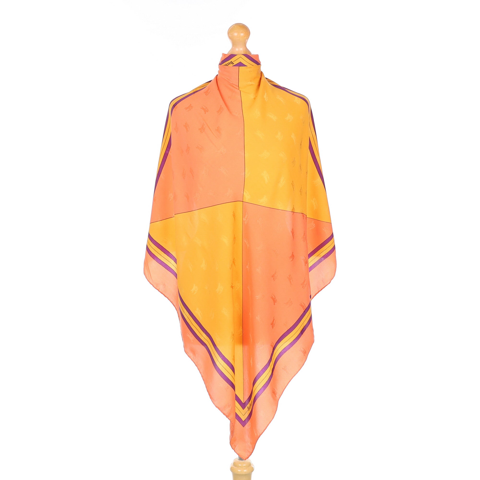 Pristine Burberrys Orange Geometric Vintage Silk Scarf