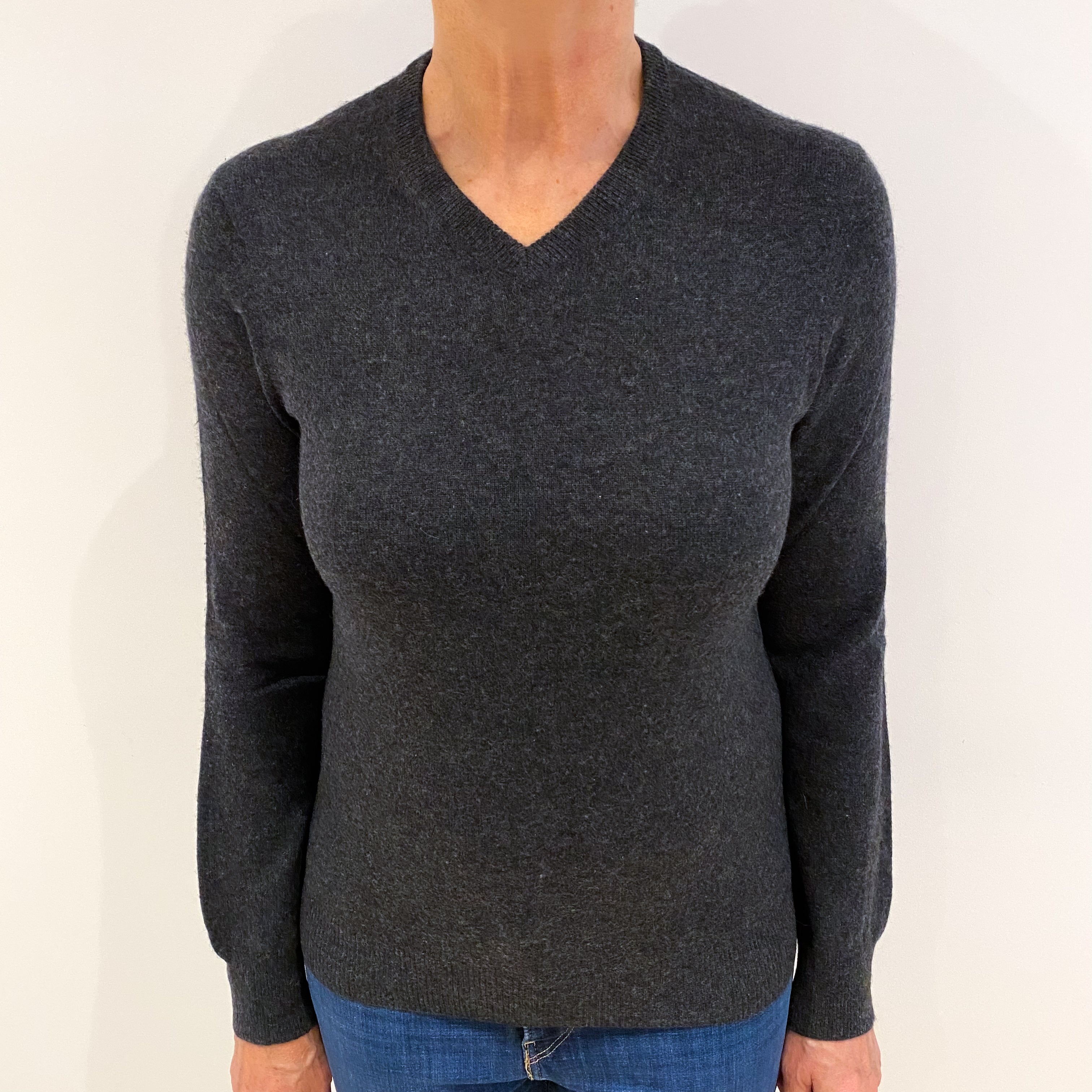 Dark Slate Grey Cashmere V Neck Jumper Medium