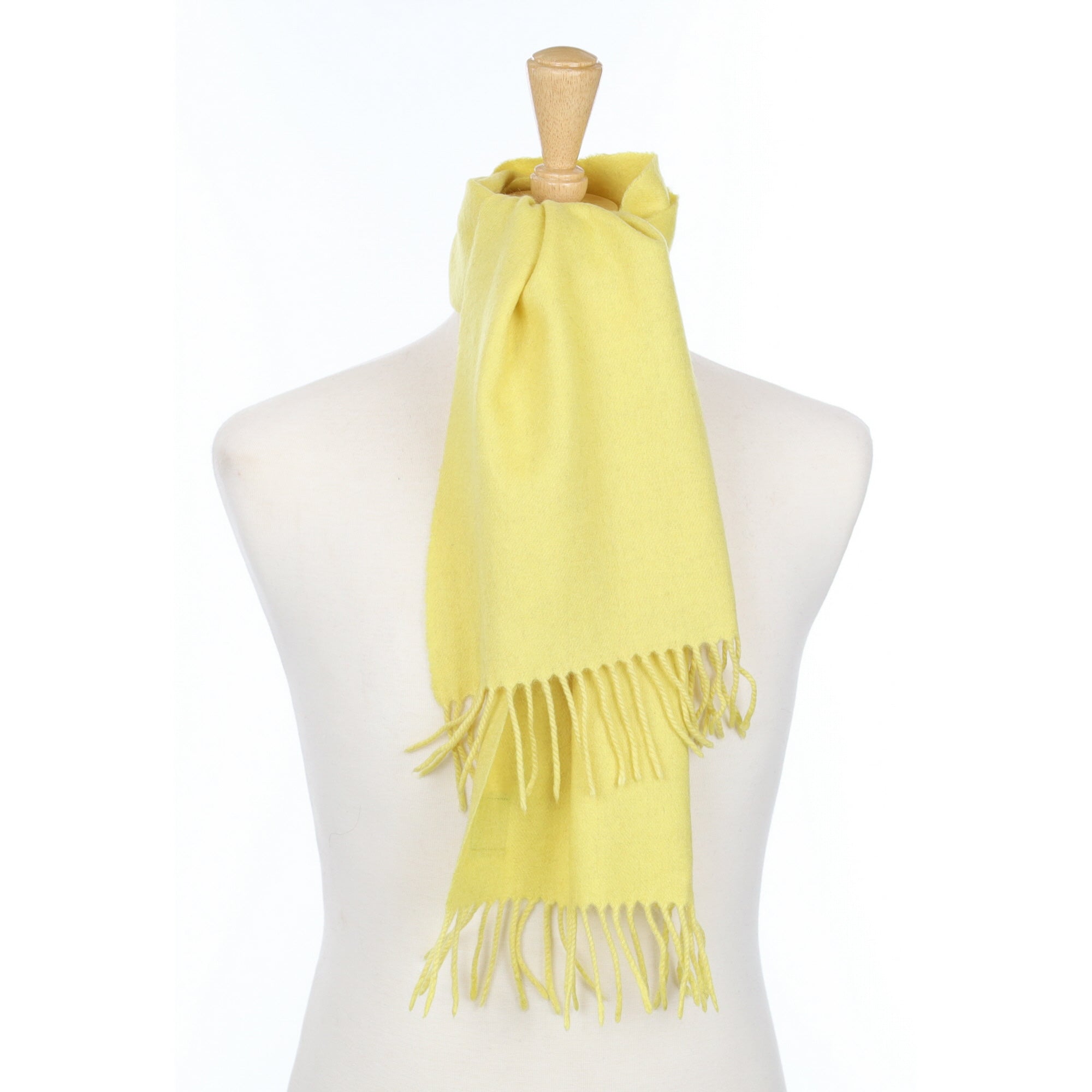 Scottish Lemon Yellow Fringed Cashmere Woven Scarf