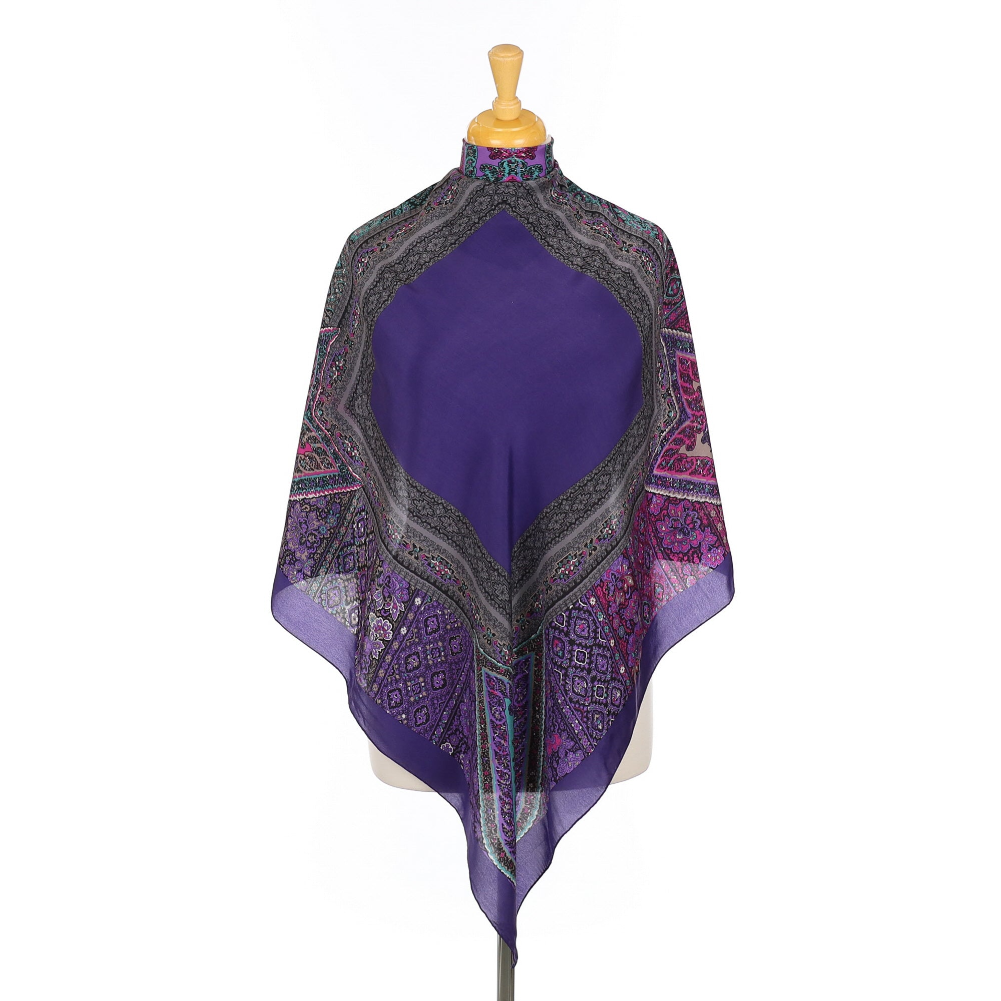 Foulard Carré LOREDANO Vintage En Soie 88x87cm - Vert Et Rouge - Femme