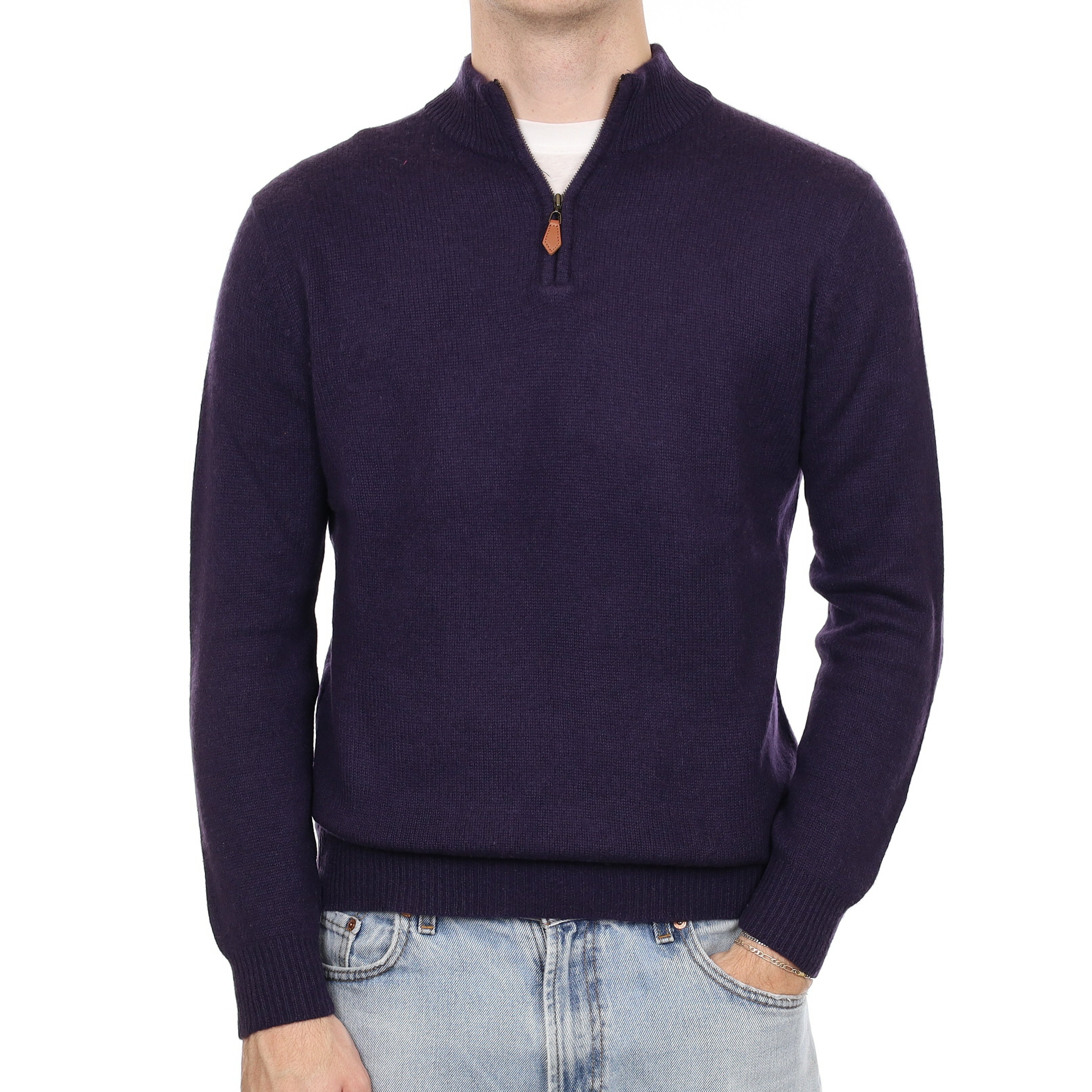 Men's Shadow Purple Cashmere 1/4 Zip Jumper Medium