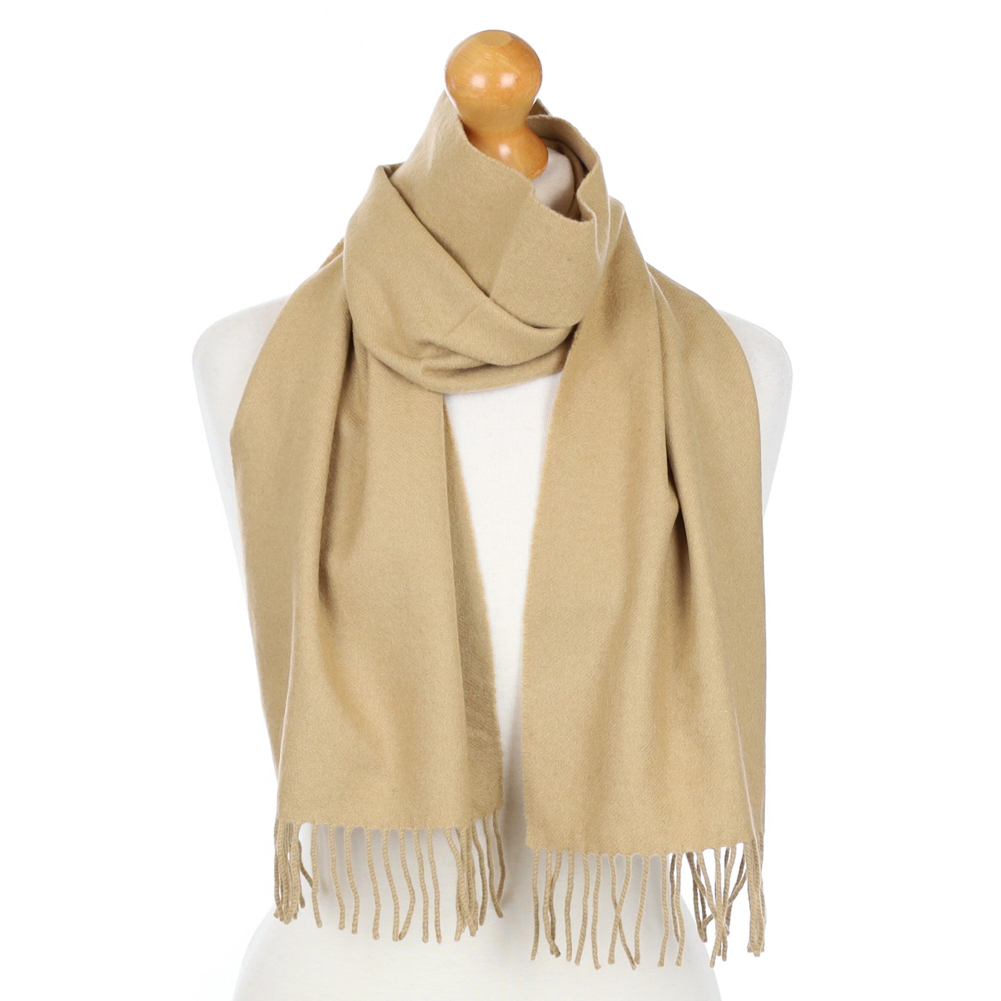 Camel Brown Fringed Cashmere Woven Scarf