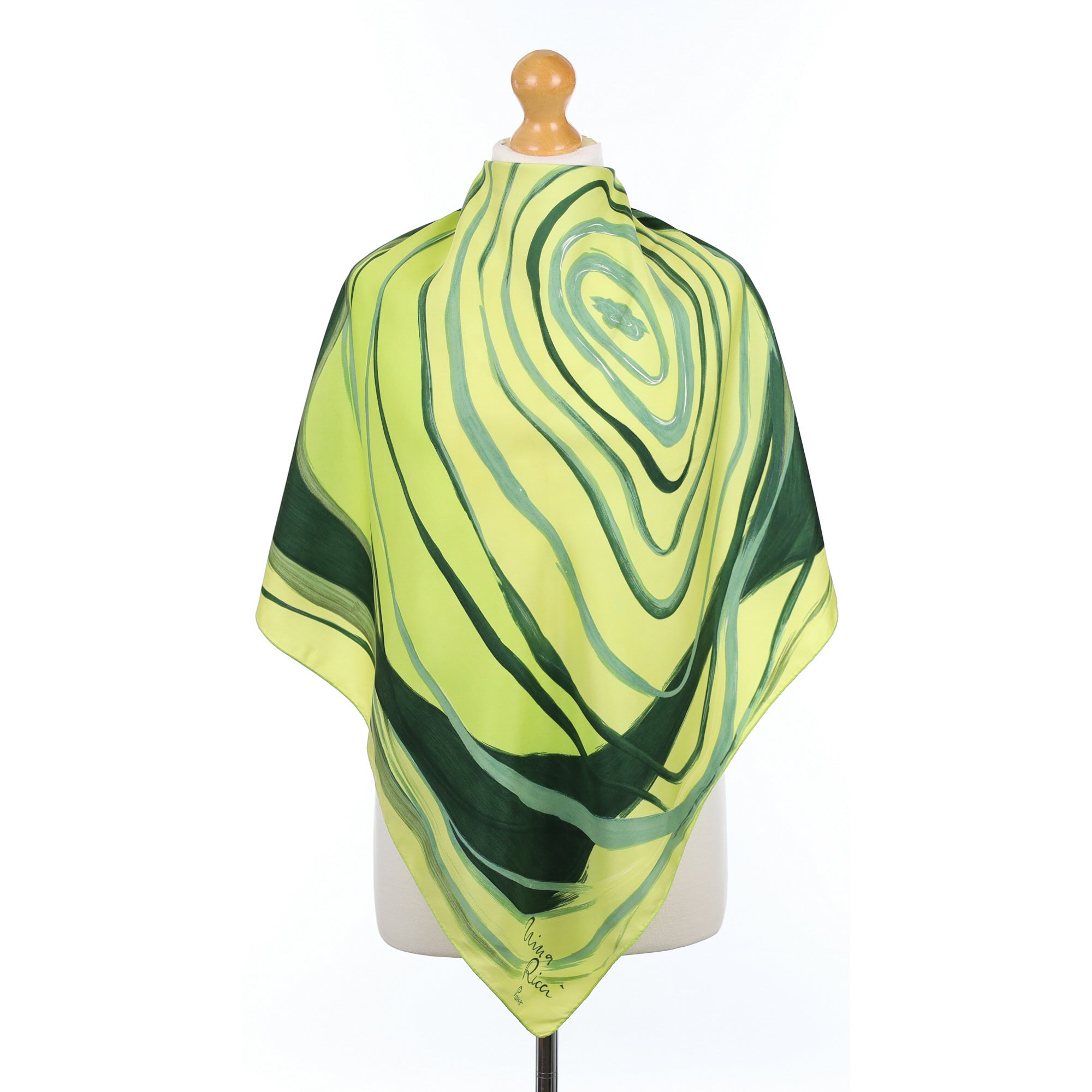1970’s Nina Ricci Green Swirl Vintage Silk Scarf