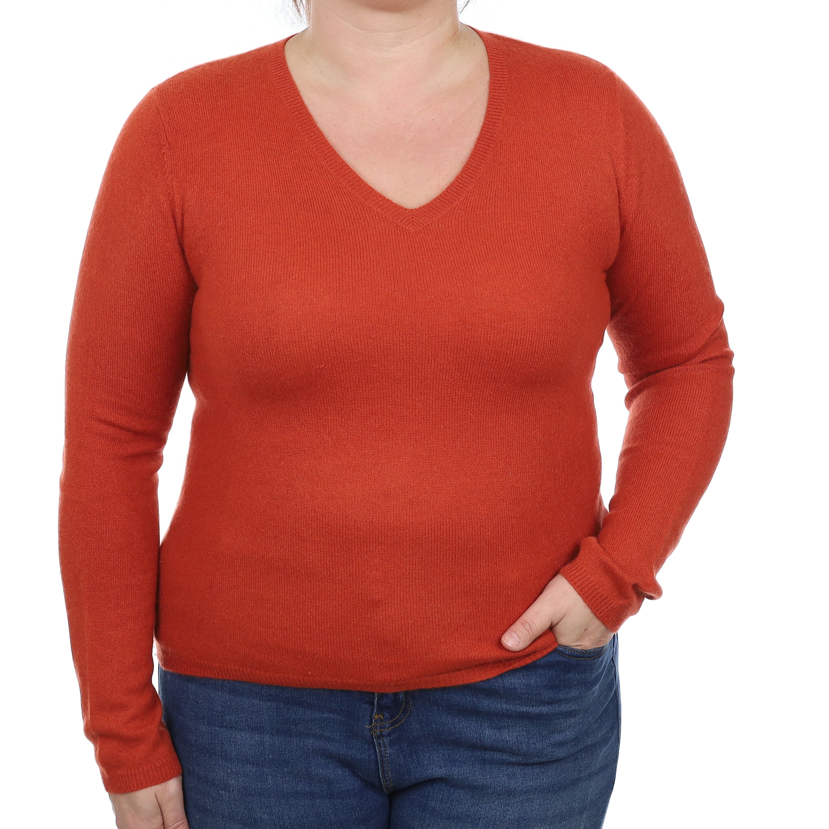 Paprika Orange Cashmere V Neck Jumper Large