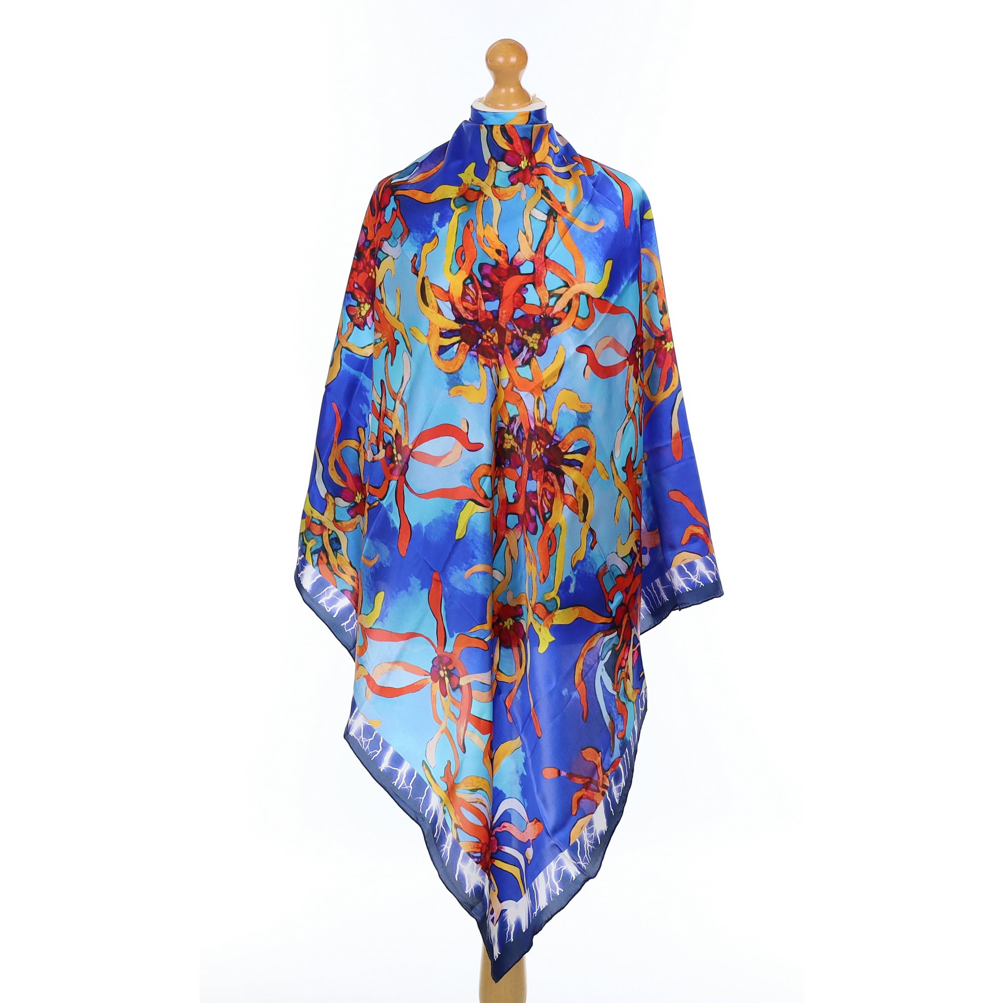 Brand New Blue and Orange Silk Scarf Large