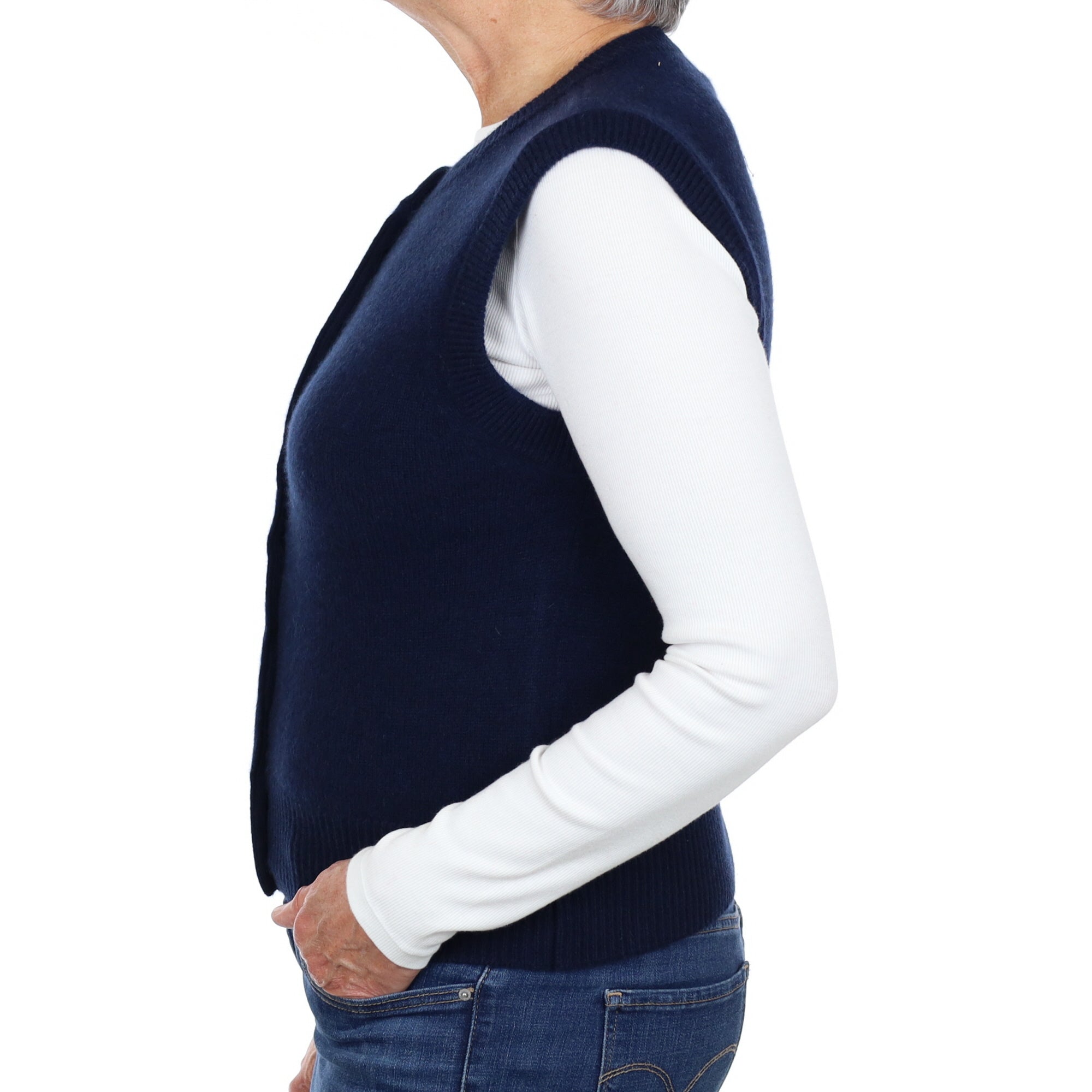 Brand New Navy Luxury Cashmere Crew Neck Waistcoat Medium UK 12-14