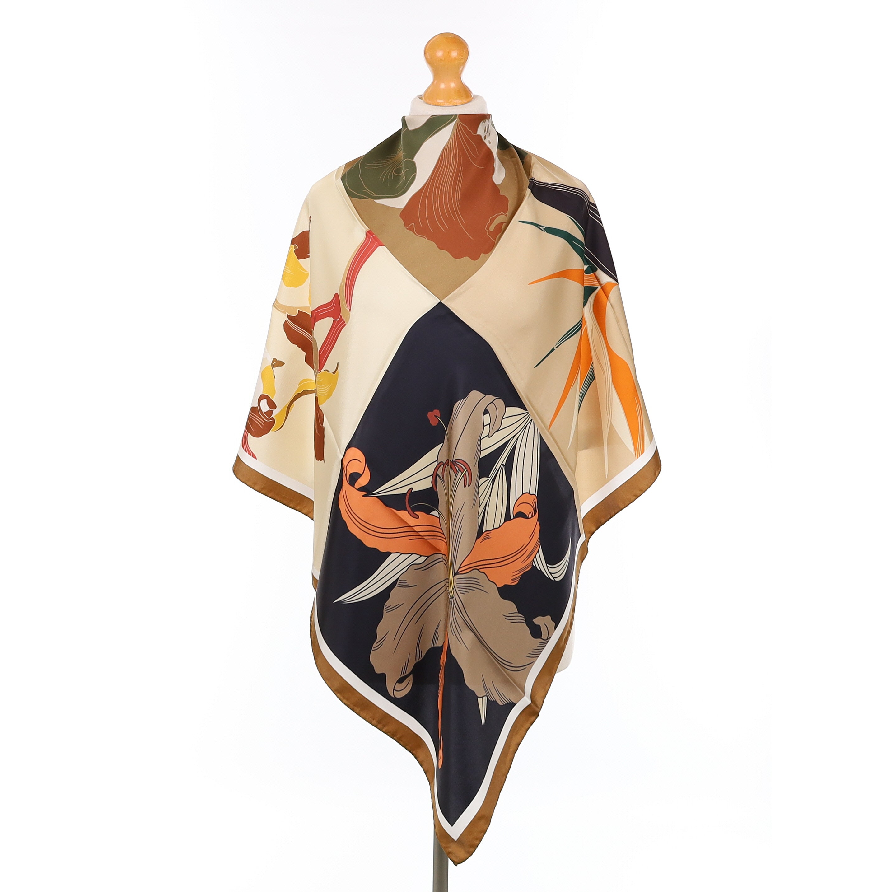 Brand New Italian Floral Quadrant Silk Scarf