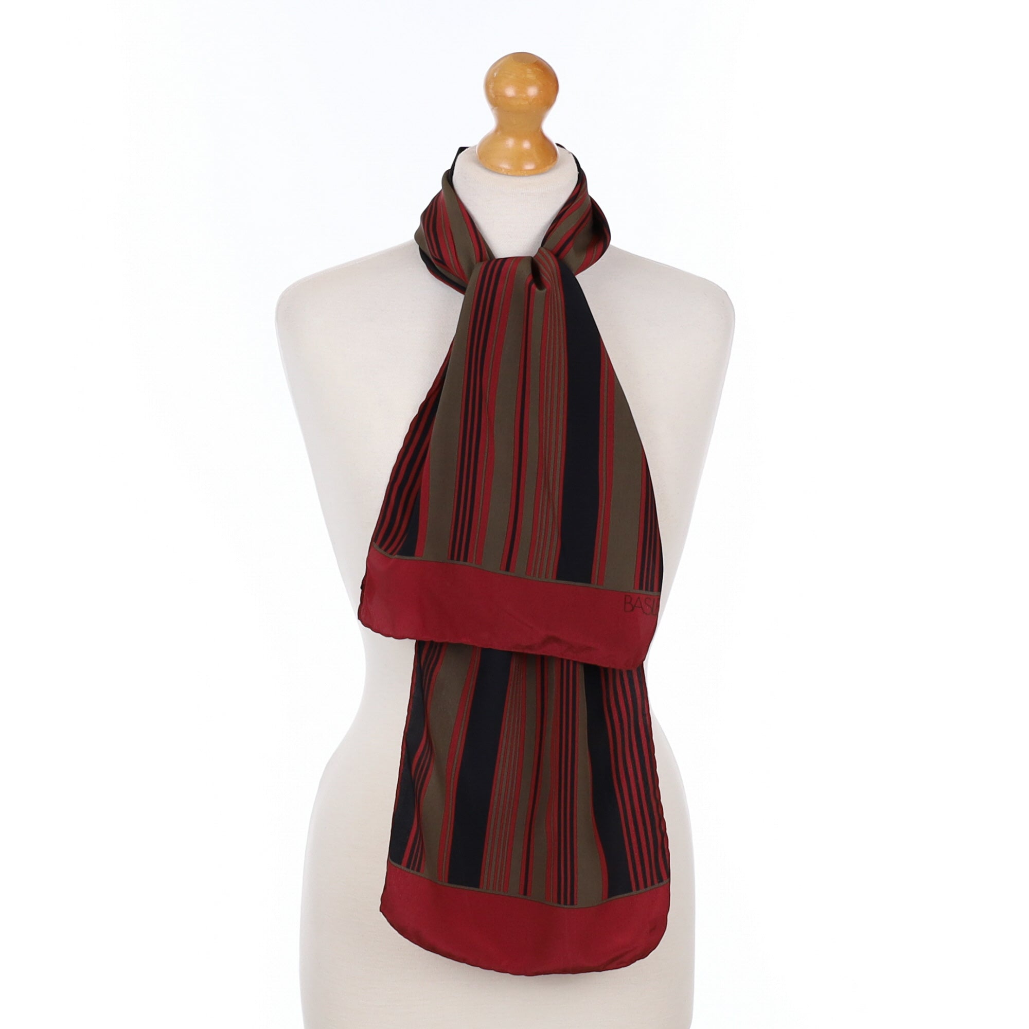 Long Black Brown and Red Silk Scarf