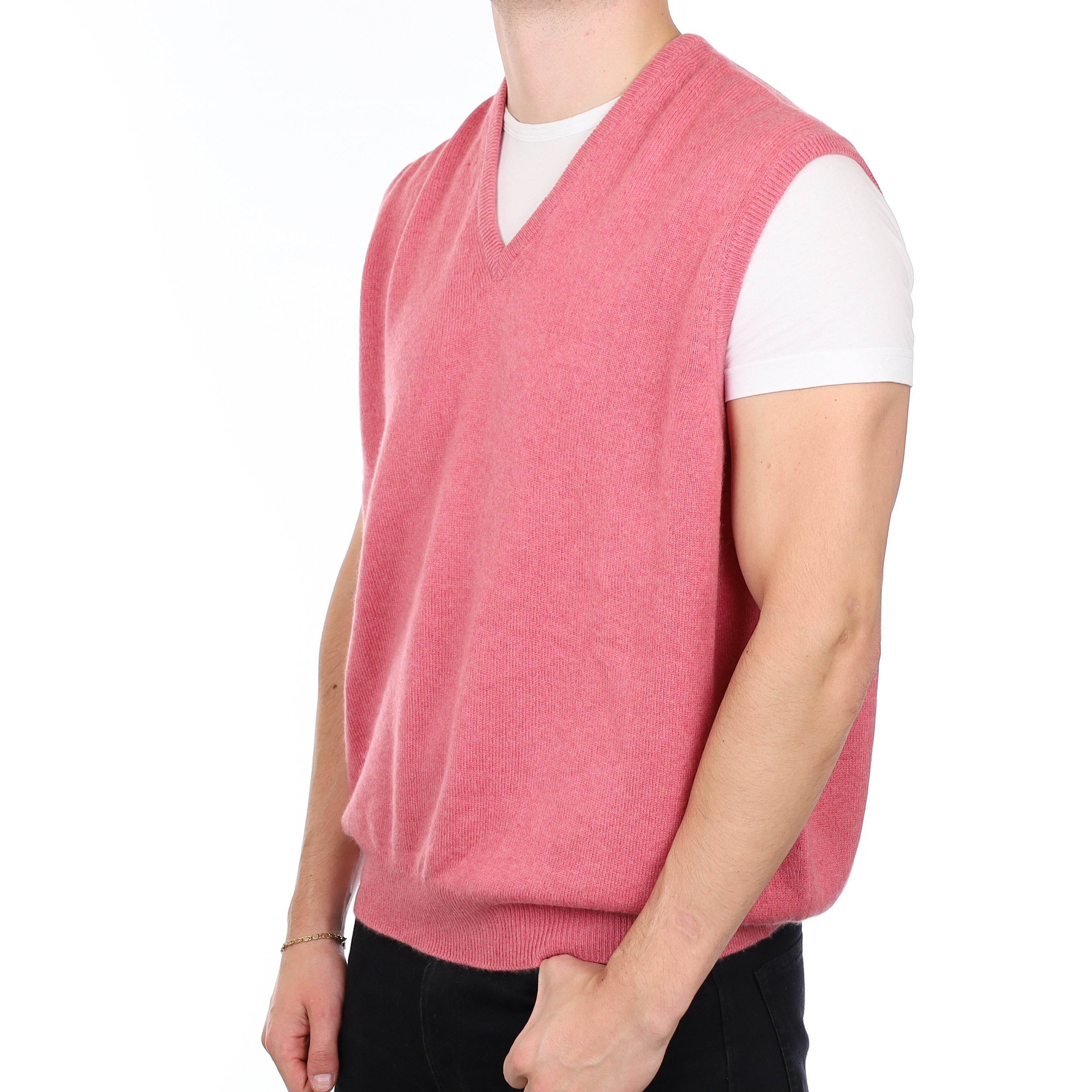 Men’s Scottish Pink Cashmere V Neck Tank Top XXL