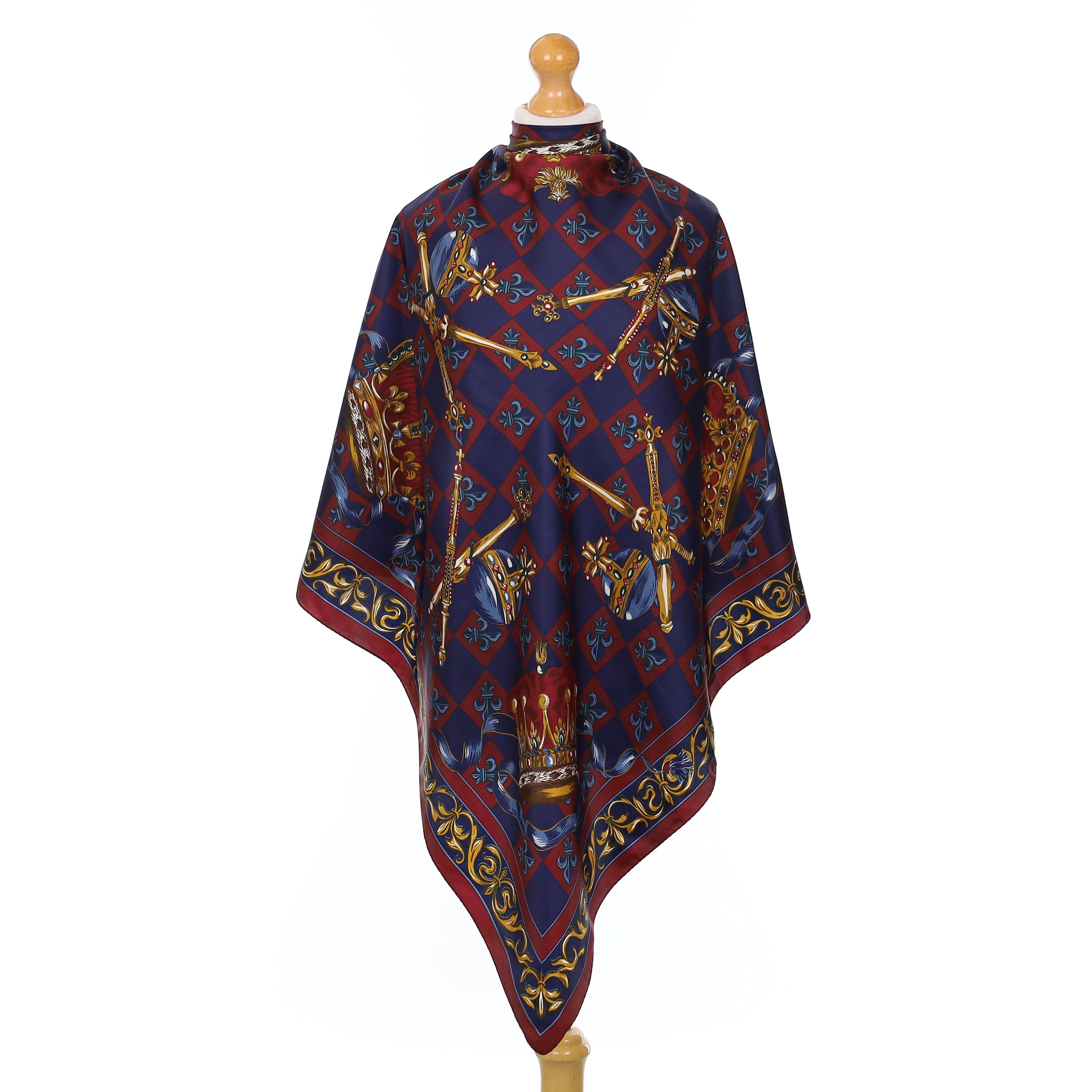 Crown And Sceptre Motif Vintage Silk Scarf