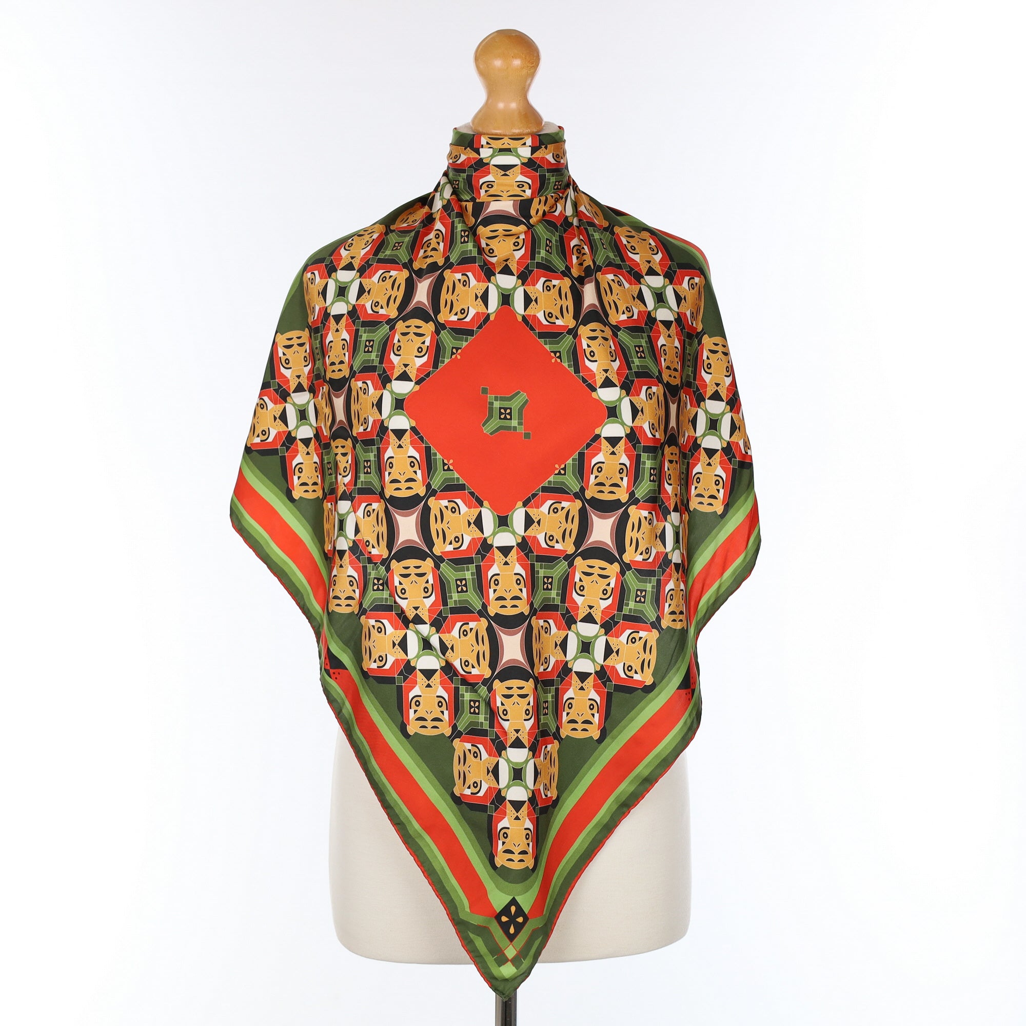 Geometric Tiger Design Silk Scarf