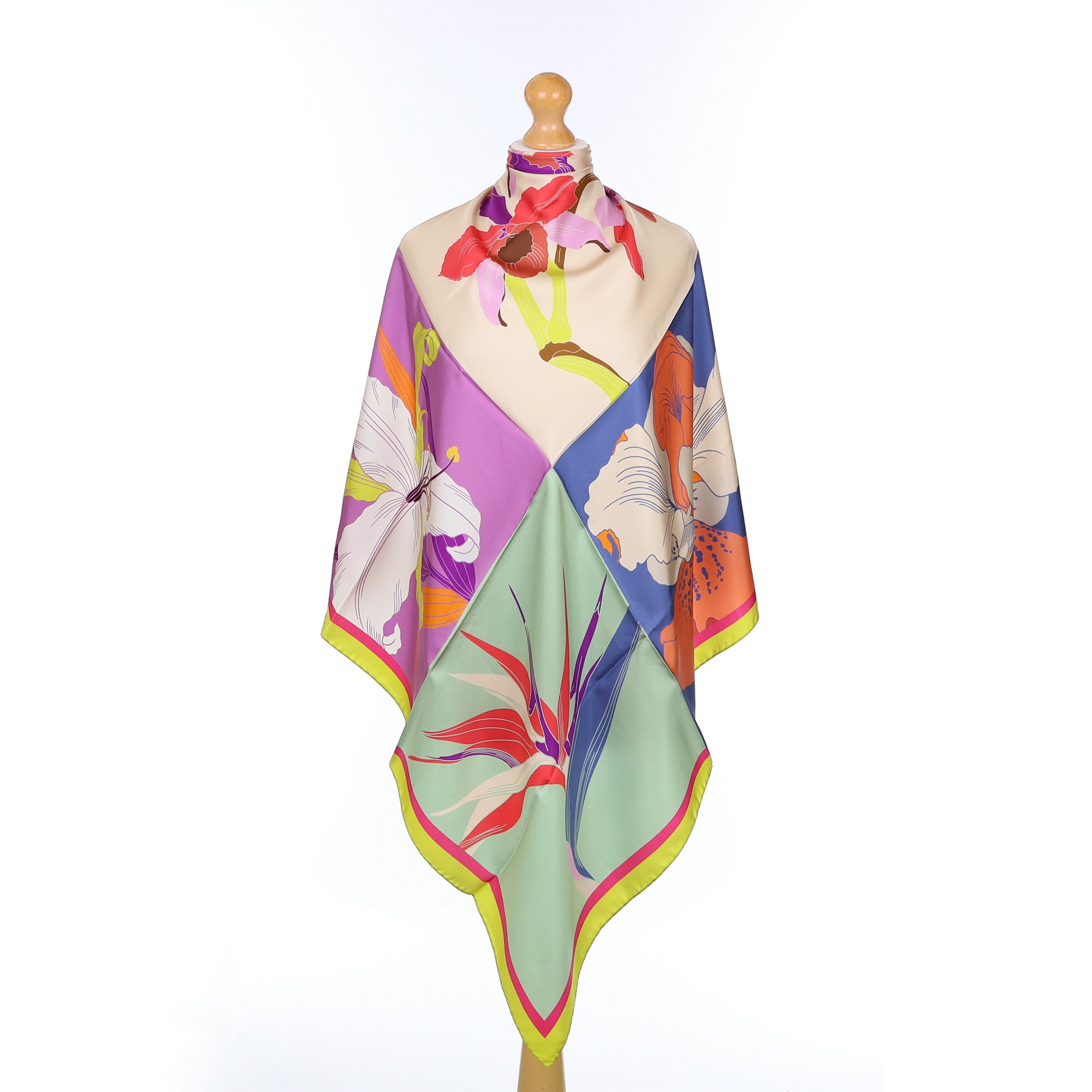 Brand New Italian Orchid & Lilly Design Silk Scarf