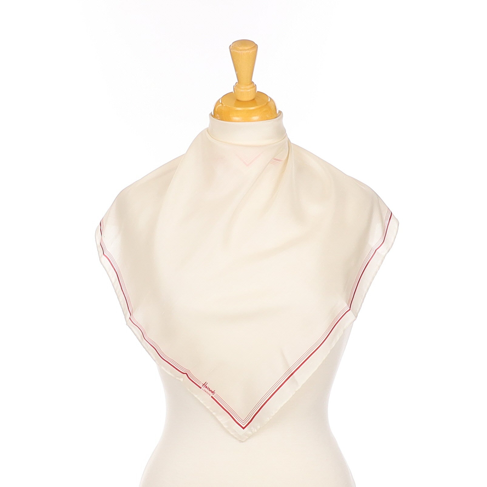 Brand New Harrods Cream and Red Vintage Silk Scarf