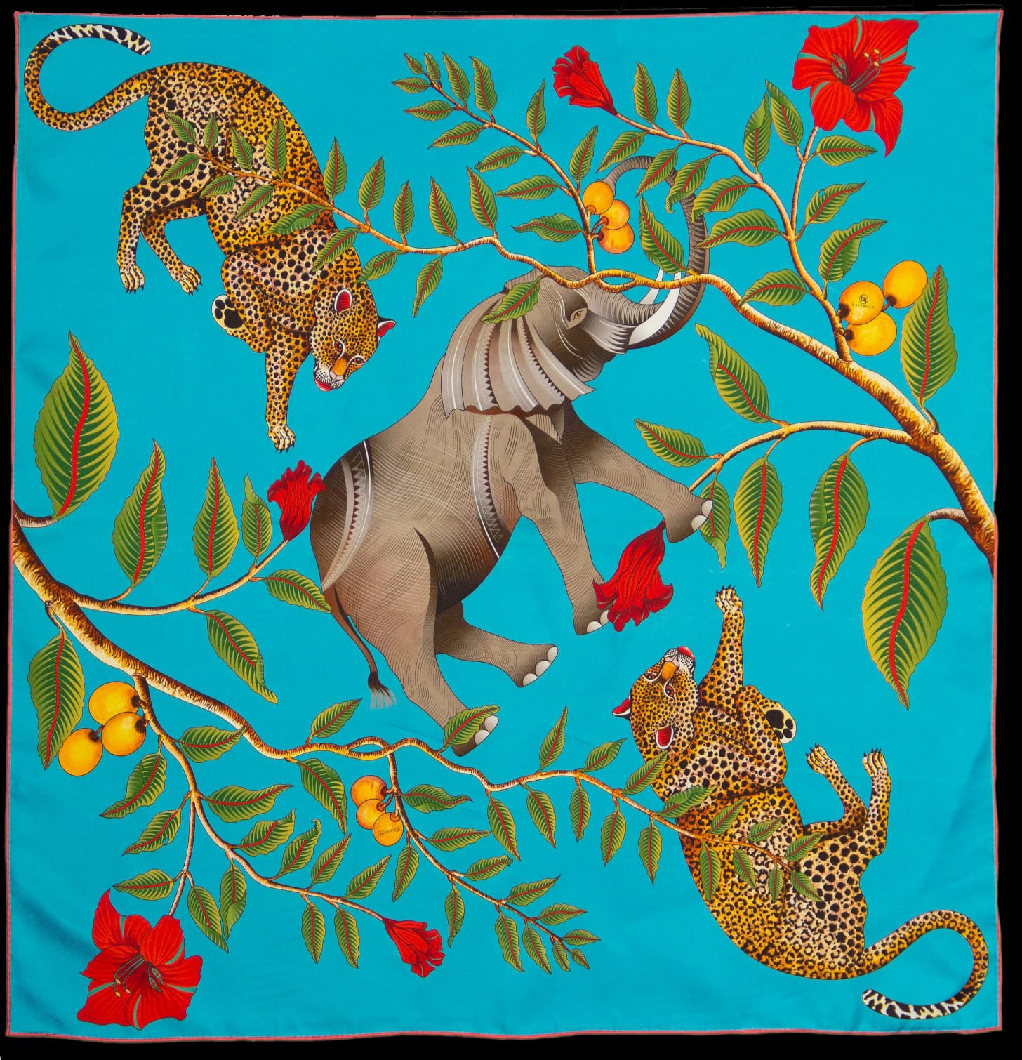 Brand New Bellezza Two Tone Blue Elephant Safari Double Faced Silk Scarf Extra Large
