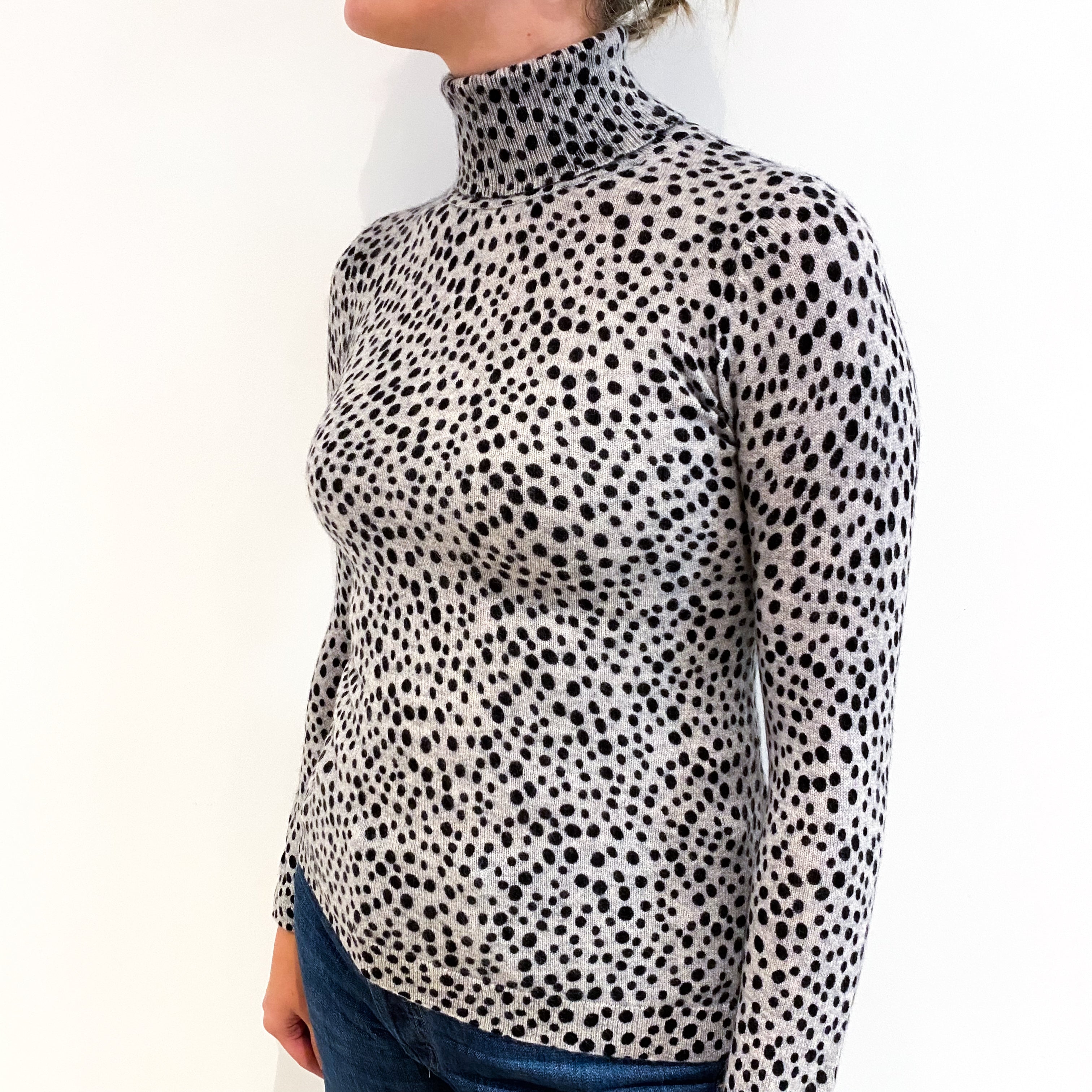Grey and Black Dotty Cashmere Polo Neck Jumper Small