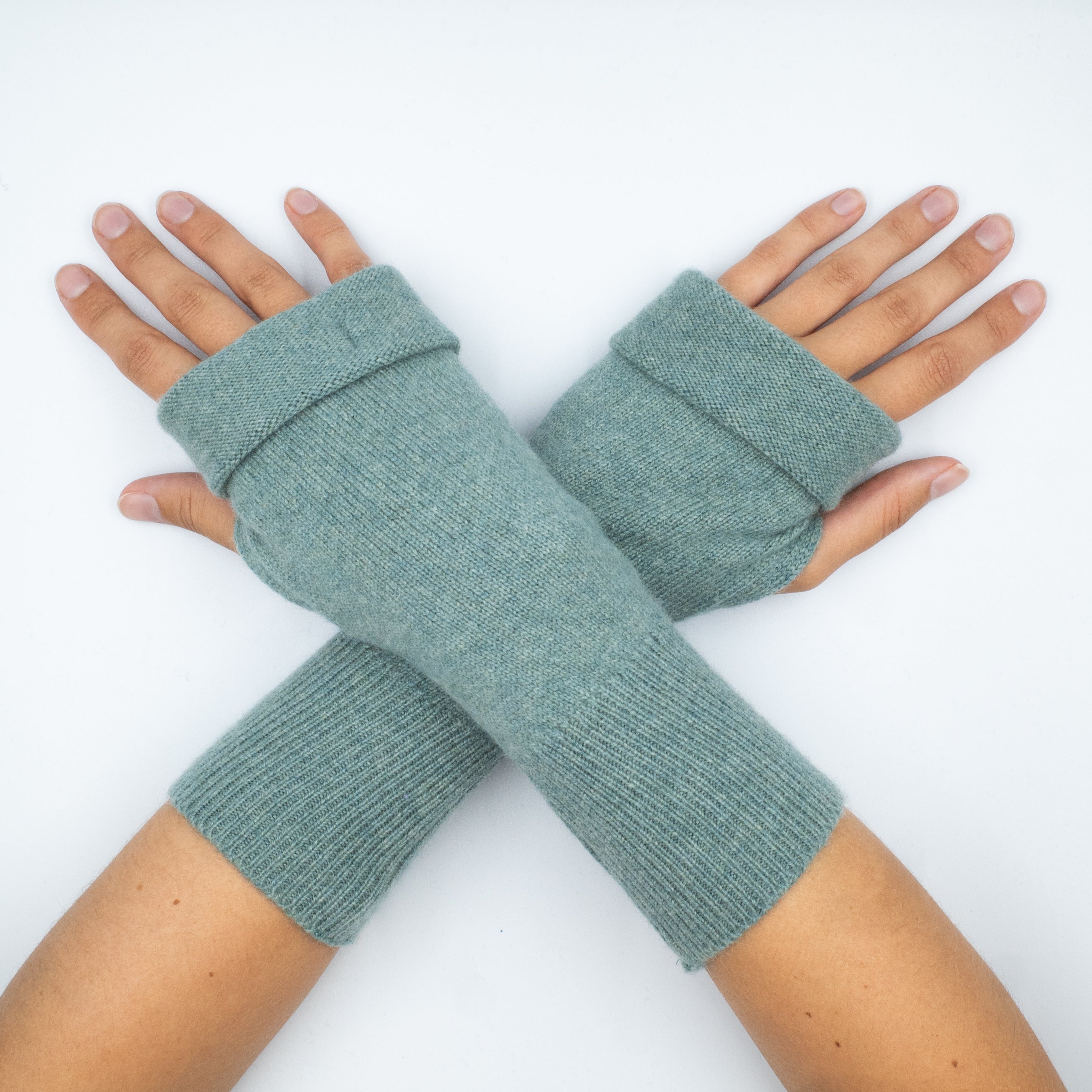 Duck Egg Green Cashmere Fingerless Gloves