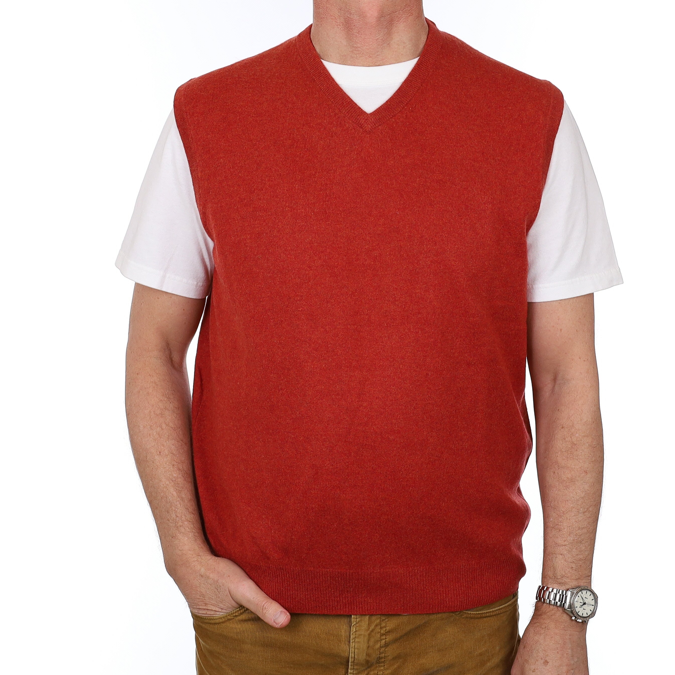 Men’s Paprika Orange Cashmere V Neck Tank Top Extra Large
