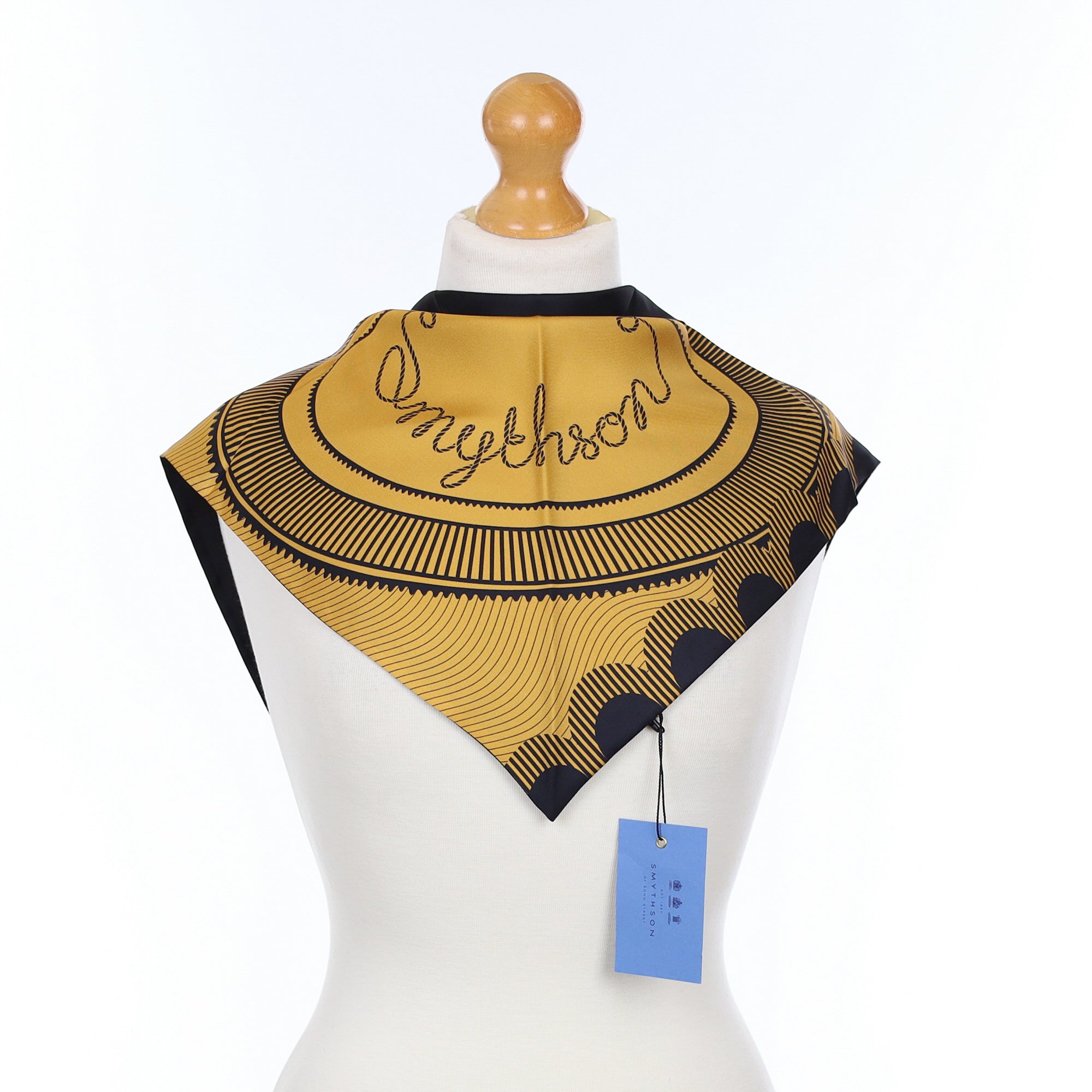 Brand New Smythson Black and Tan Silk Scarf