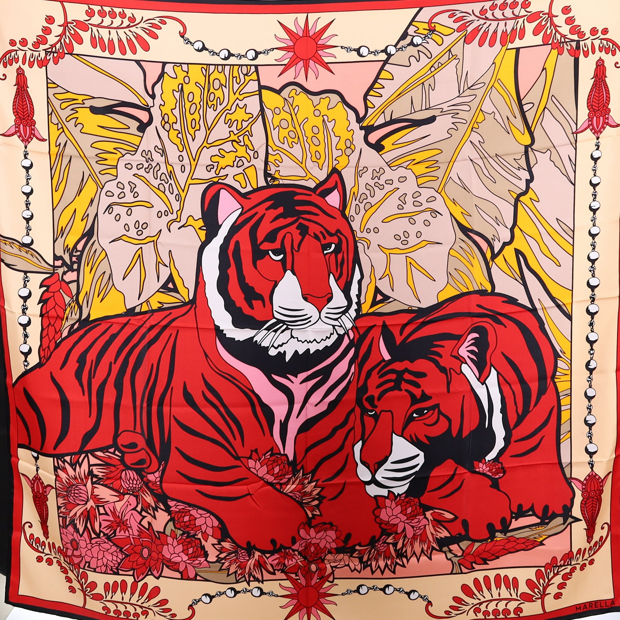 Brand New Boxed Marella Red Tiger Silk Scarf