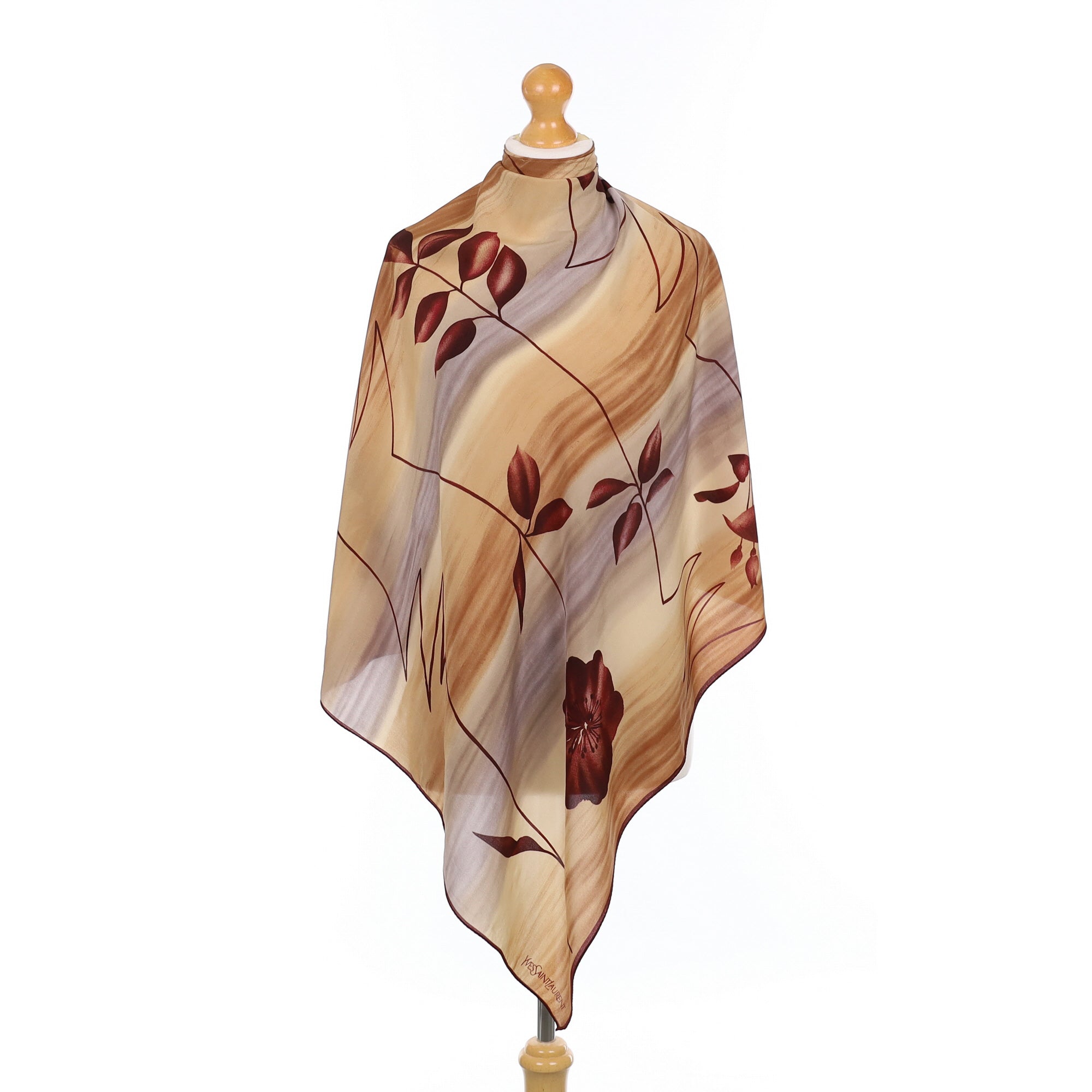 1970’s Brown Botanical Yves Saint Laurent Vintage Silk Scarf