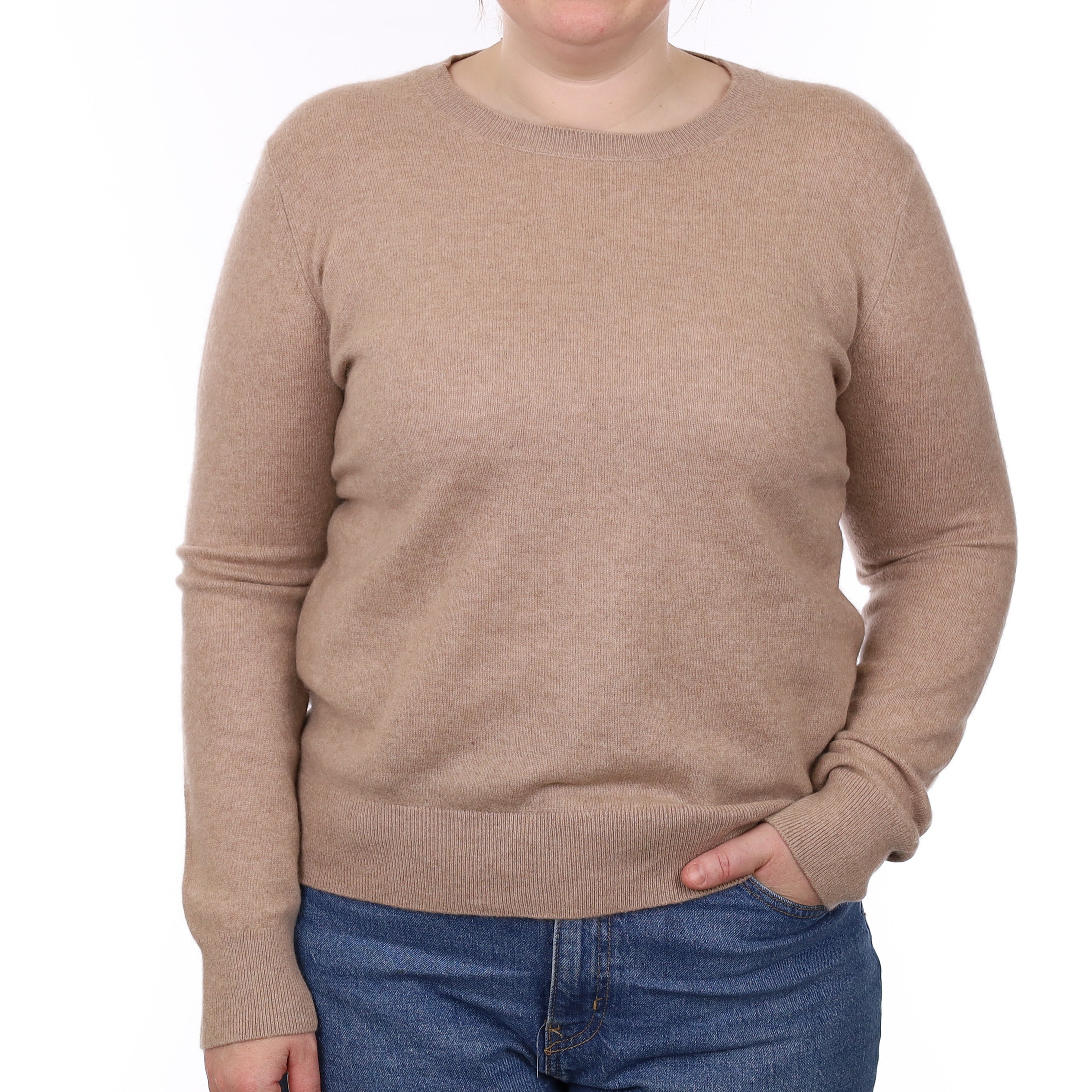 Fawn Beige Cashmere Crew Neck Jumper Large