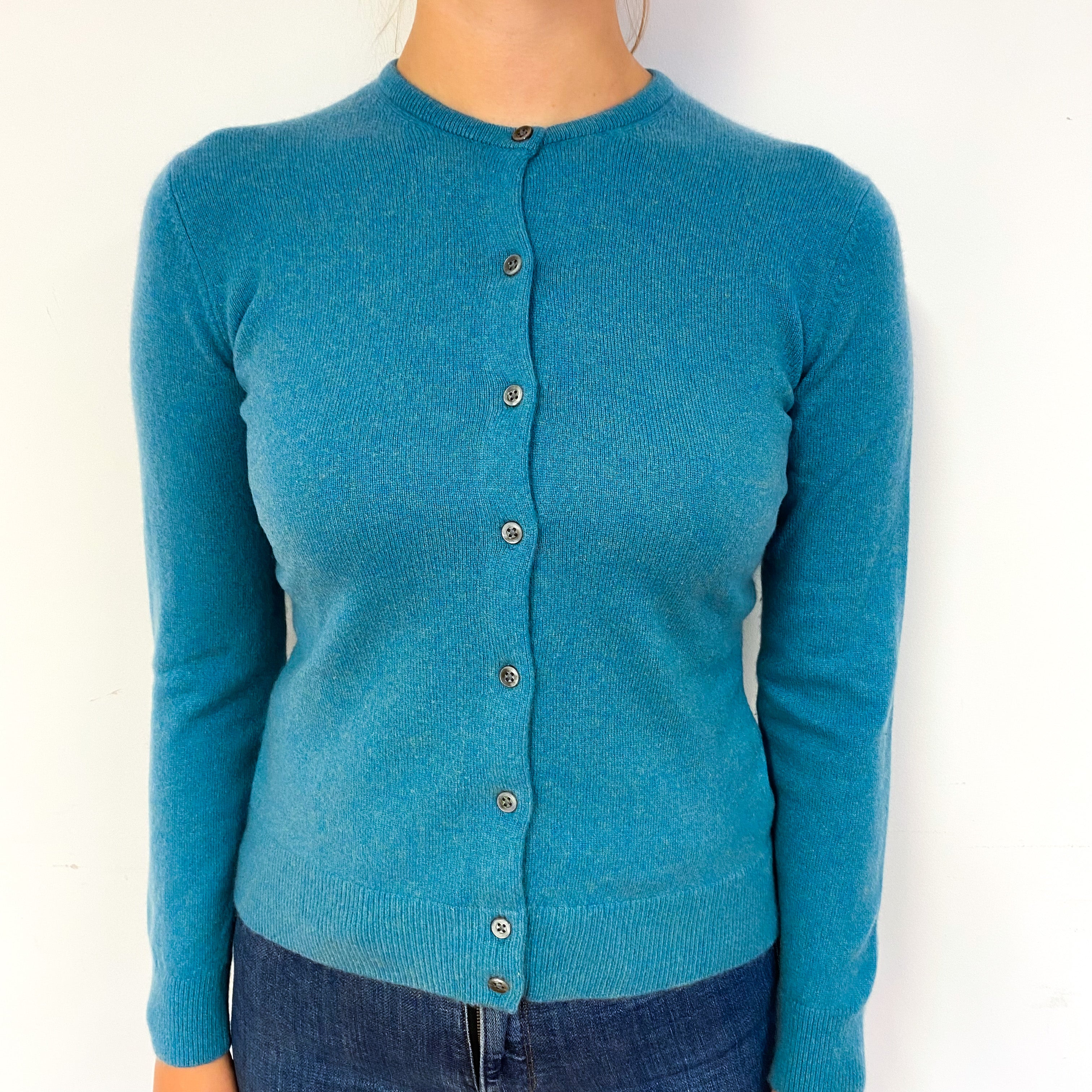 Sea Green Cashmere Crew Neck Cardigan Small