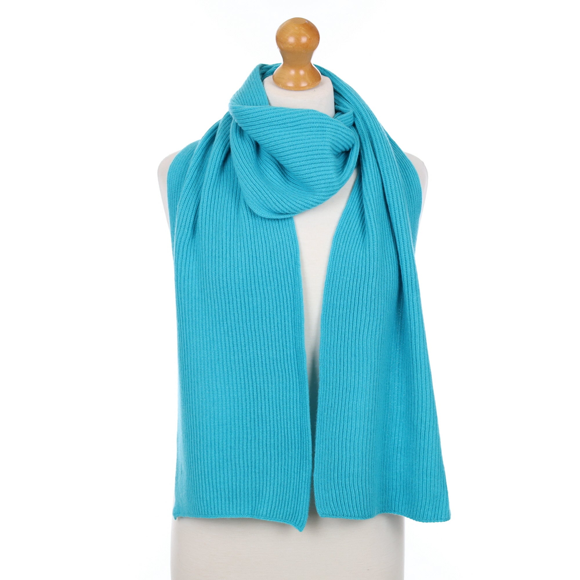 Brand New Scottish Turquoise Rib Cashmere Scarf