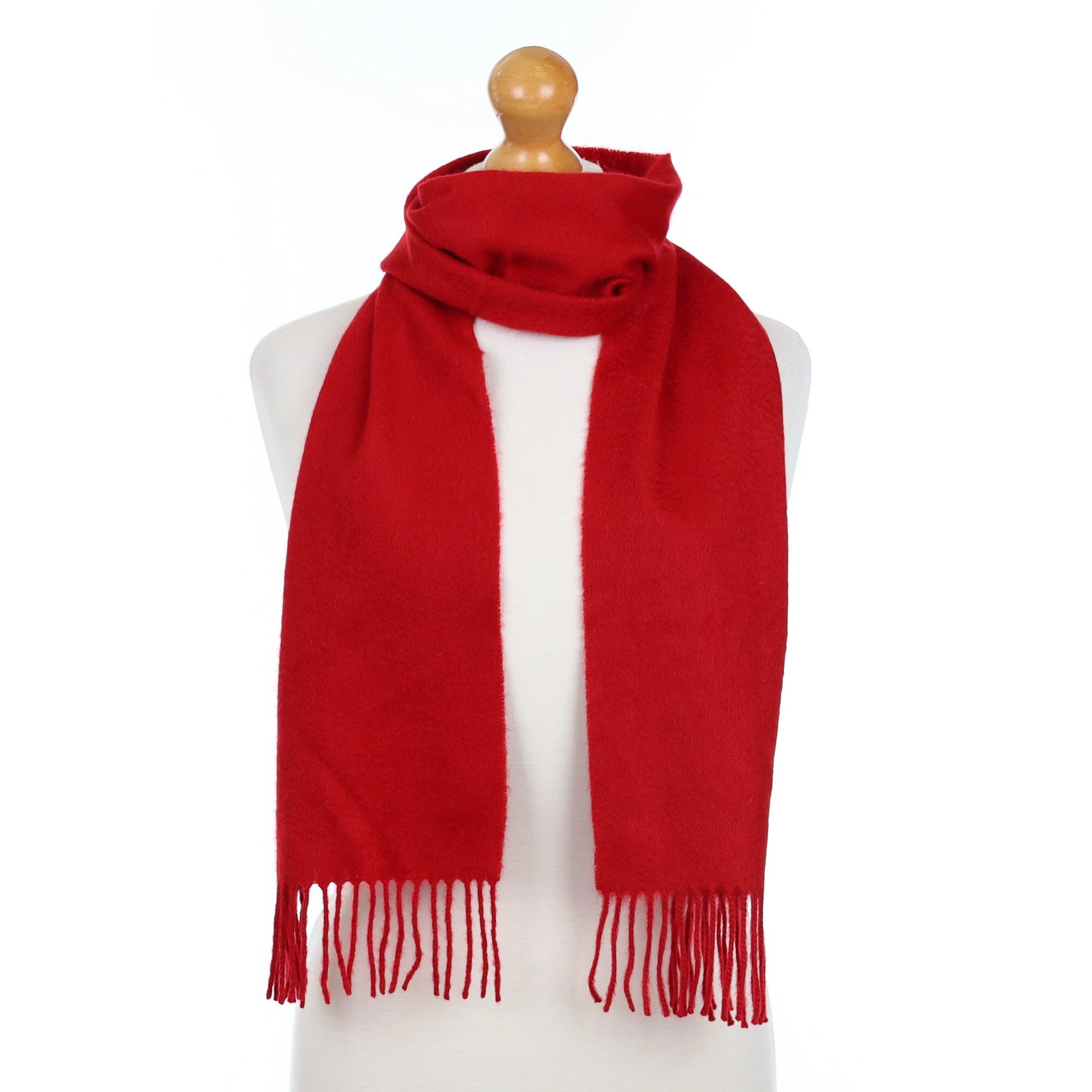 Crimson Red Cashmere Fringed Woven Scarf