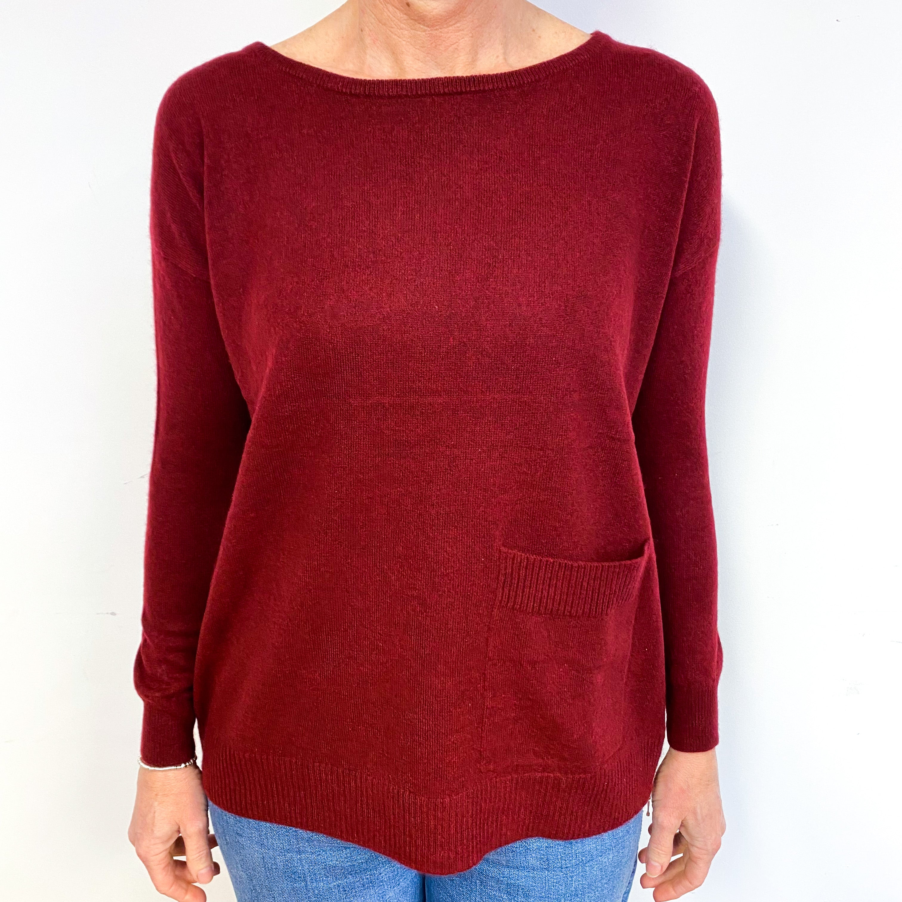 Red Wine Cashmere Crew Neck Jumper Medium
