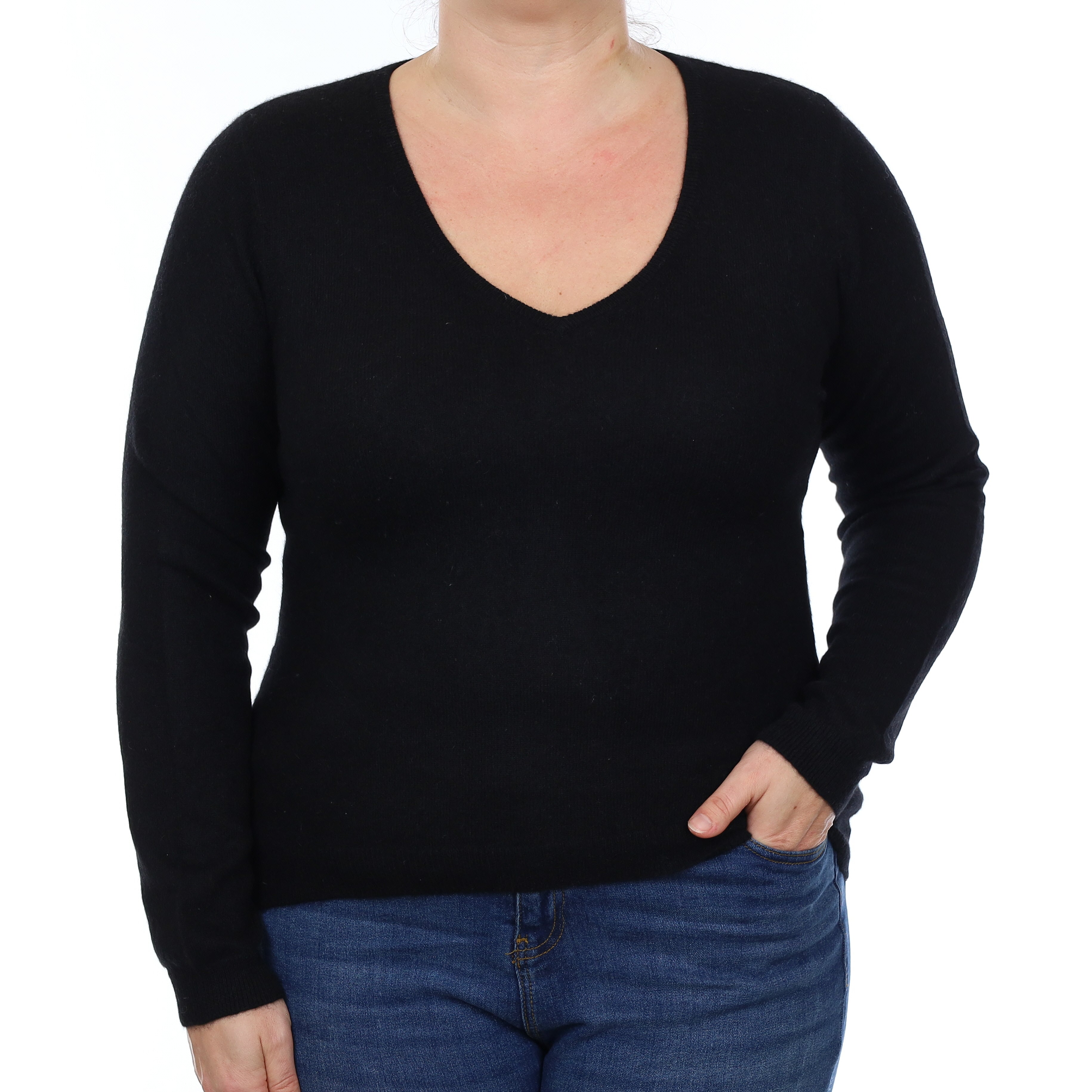 Black Cashmere V Neck Jumper Large