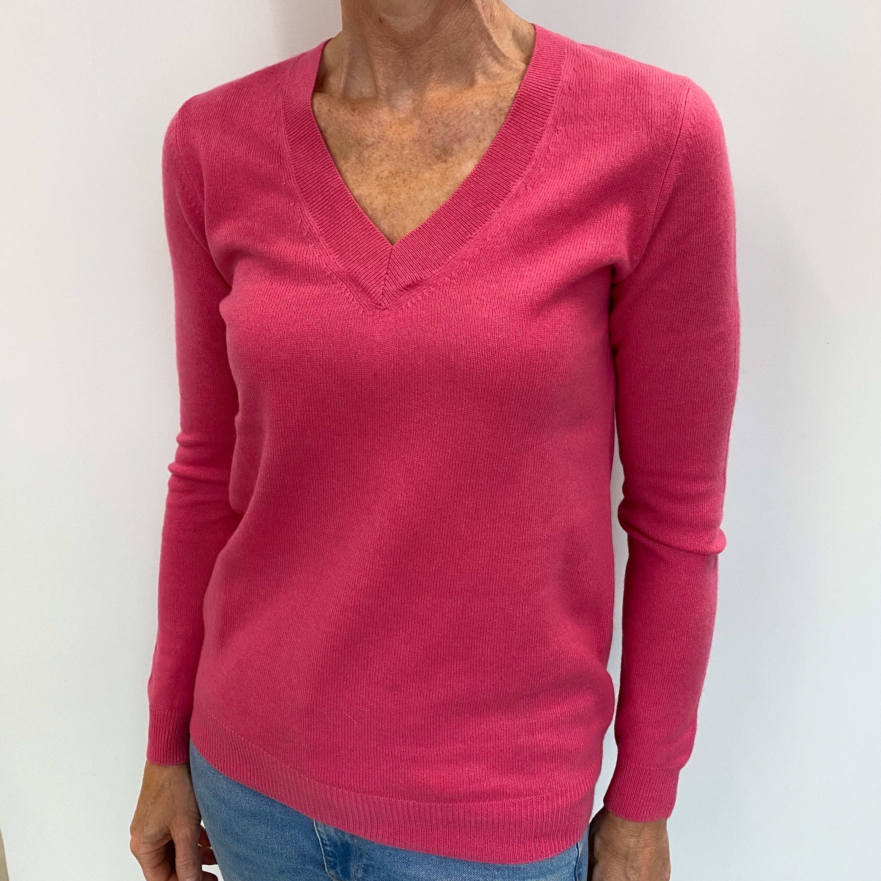 Lupin Pink Cashmere V Neck Jumper Small