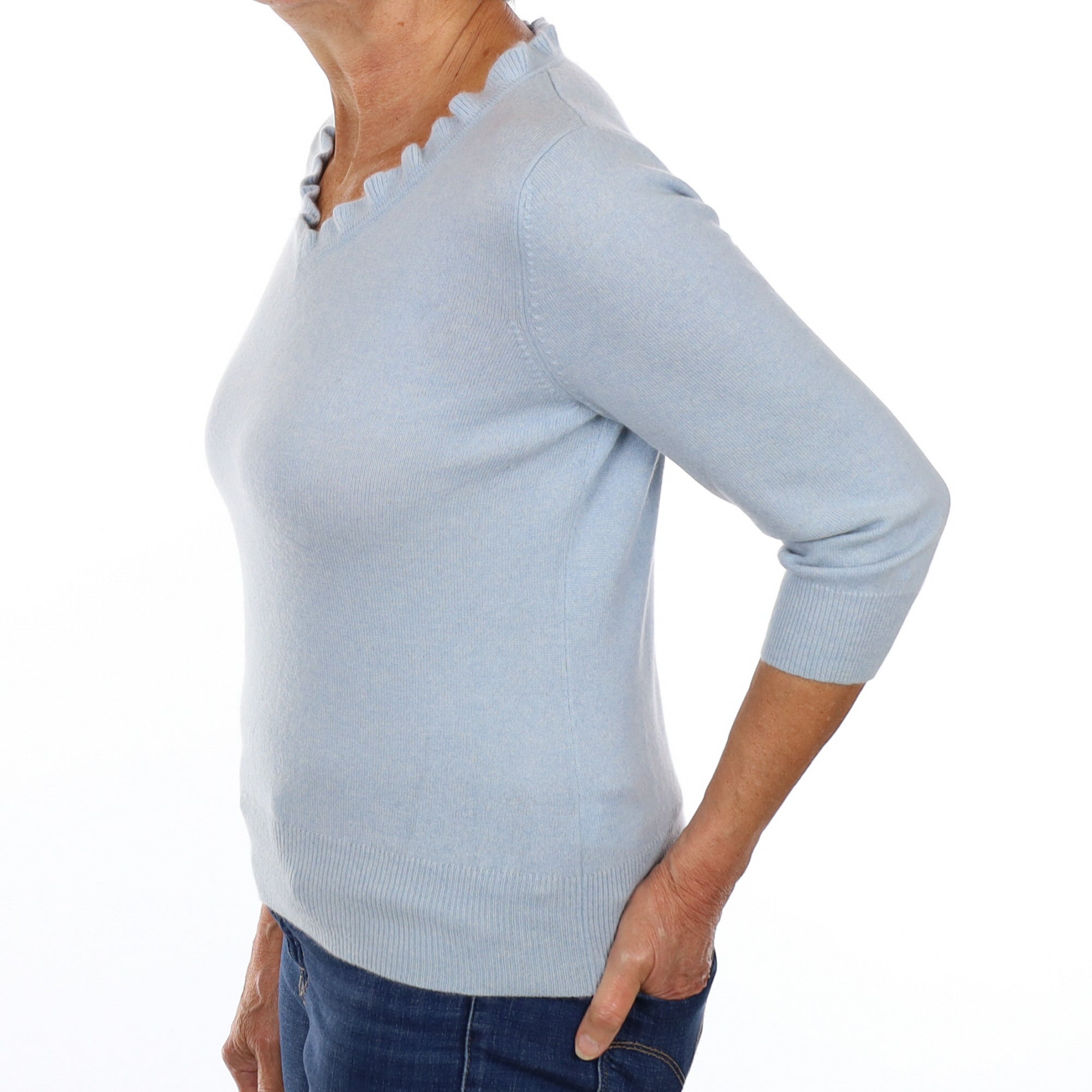 Powder Blue Cashmere V Neck Jumper Medium