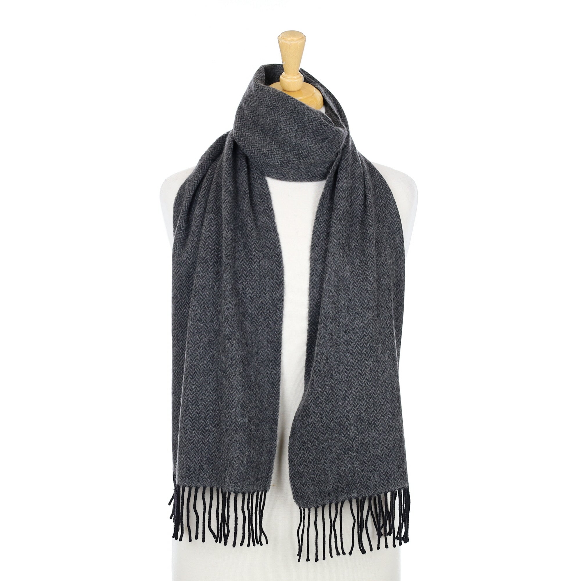 Grey Herringbone Cashmere Woven Scarf