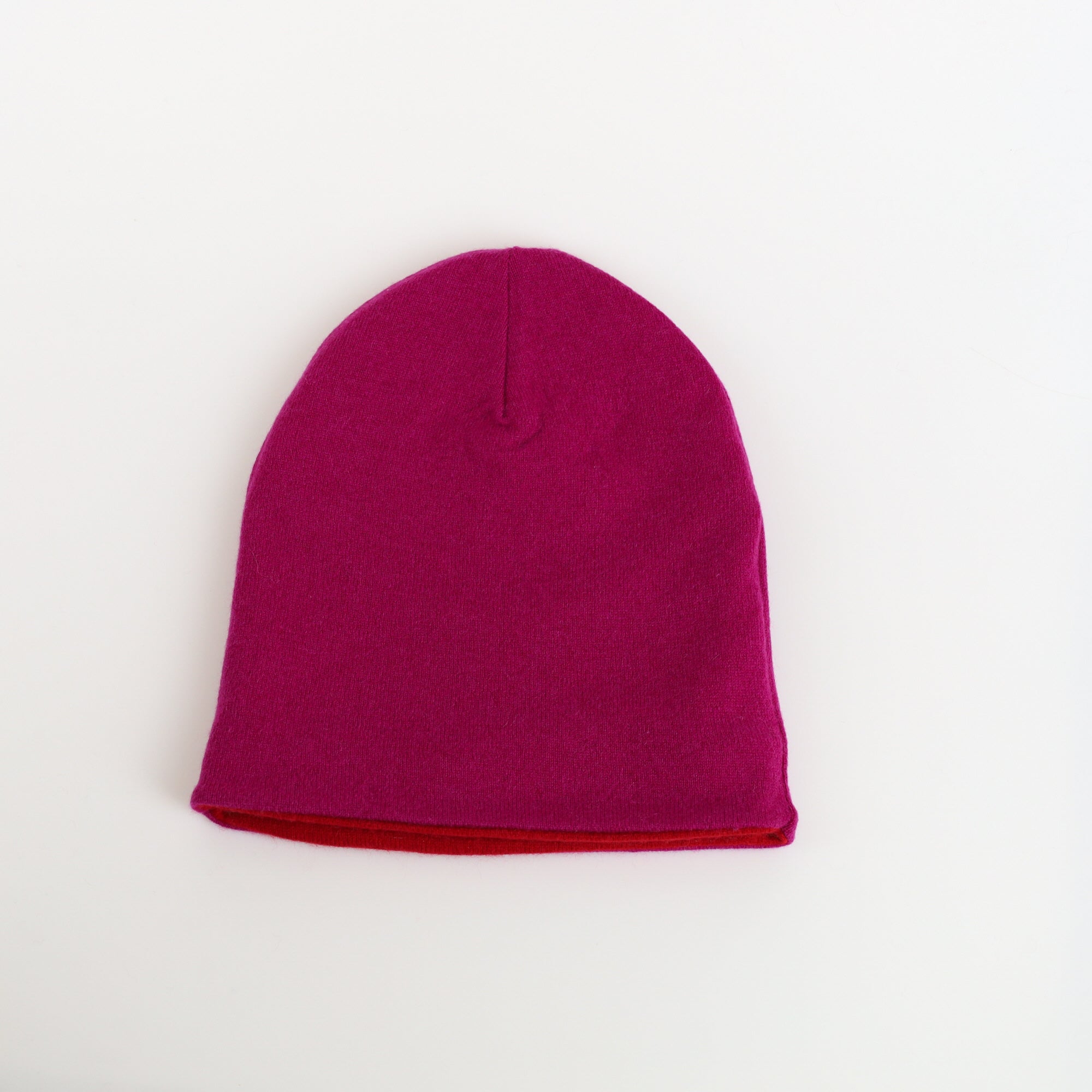 Fuchsia Pink and Red Cashmere Beanie Hat