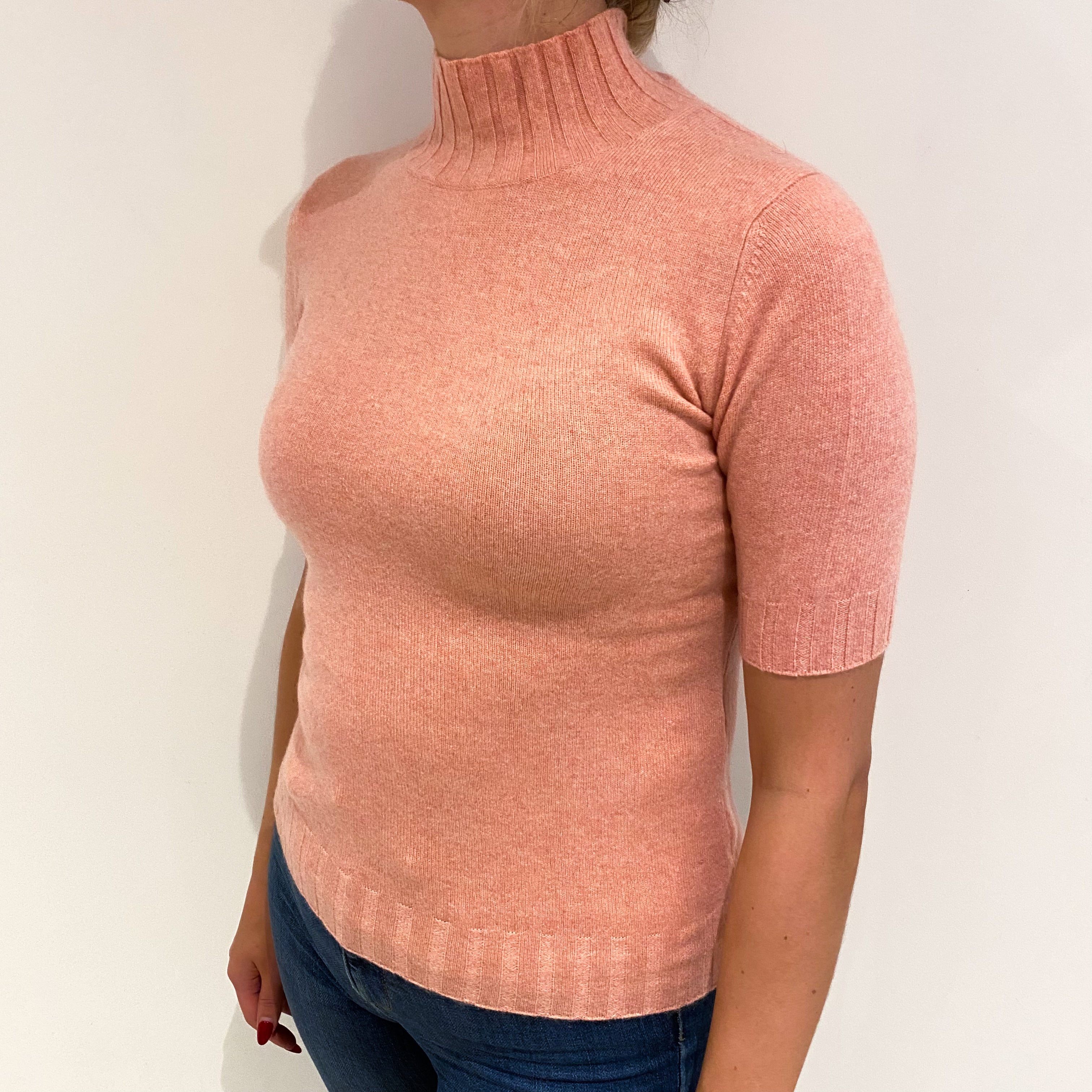 Pale Coral Cashmere Turtle Neck Jumper Small