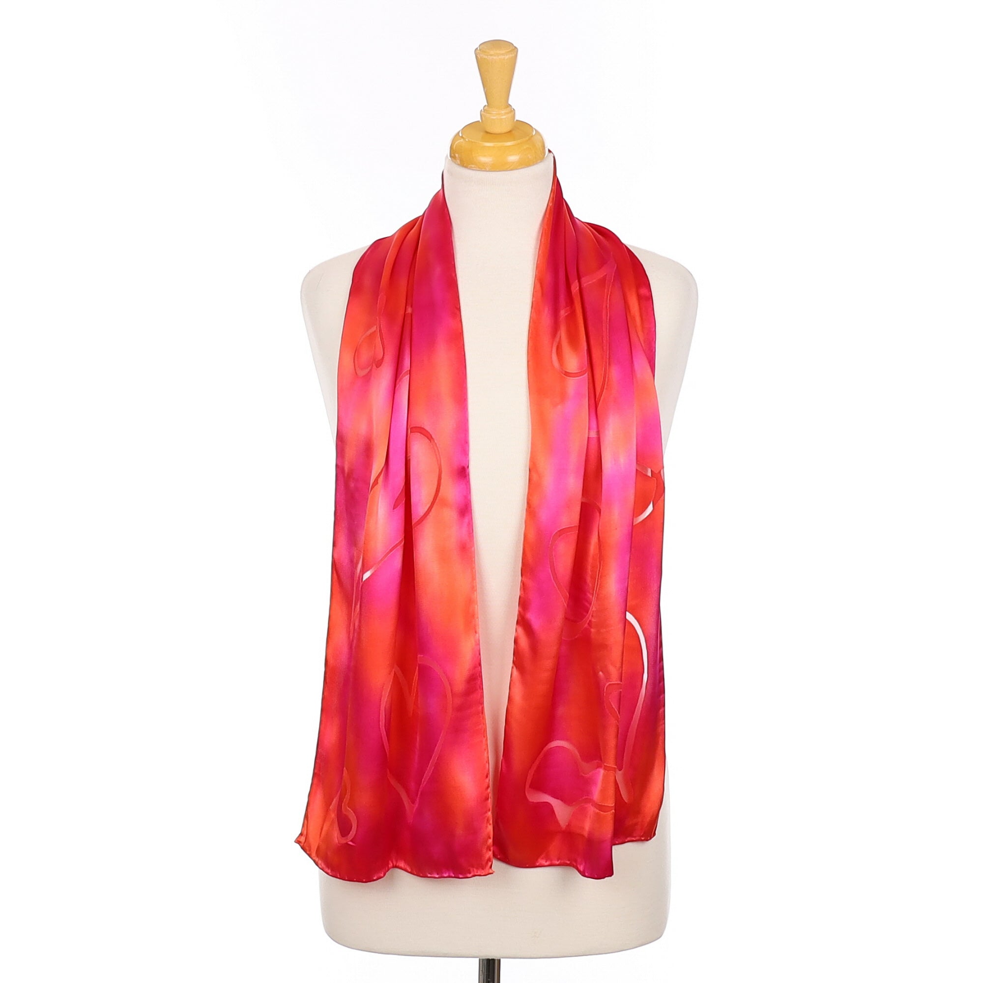 Immaculate Pink and Orange Heart Silk Scarf