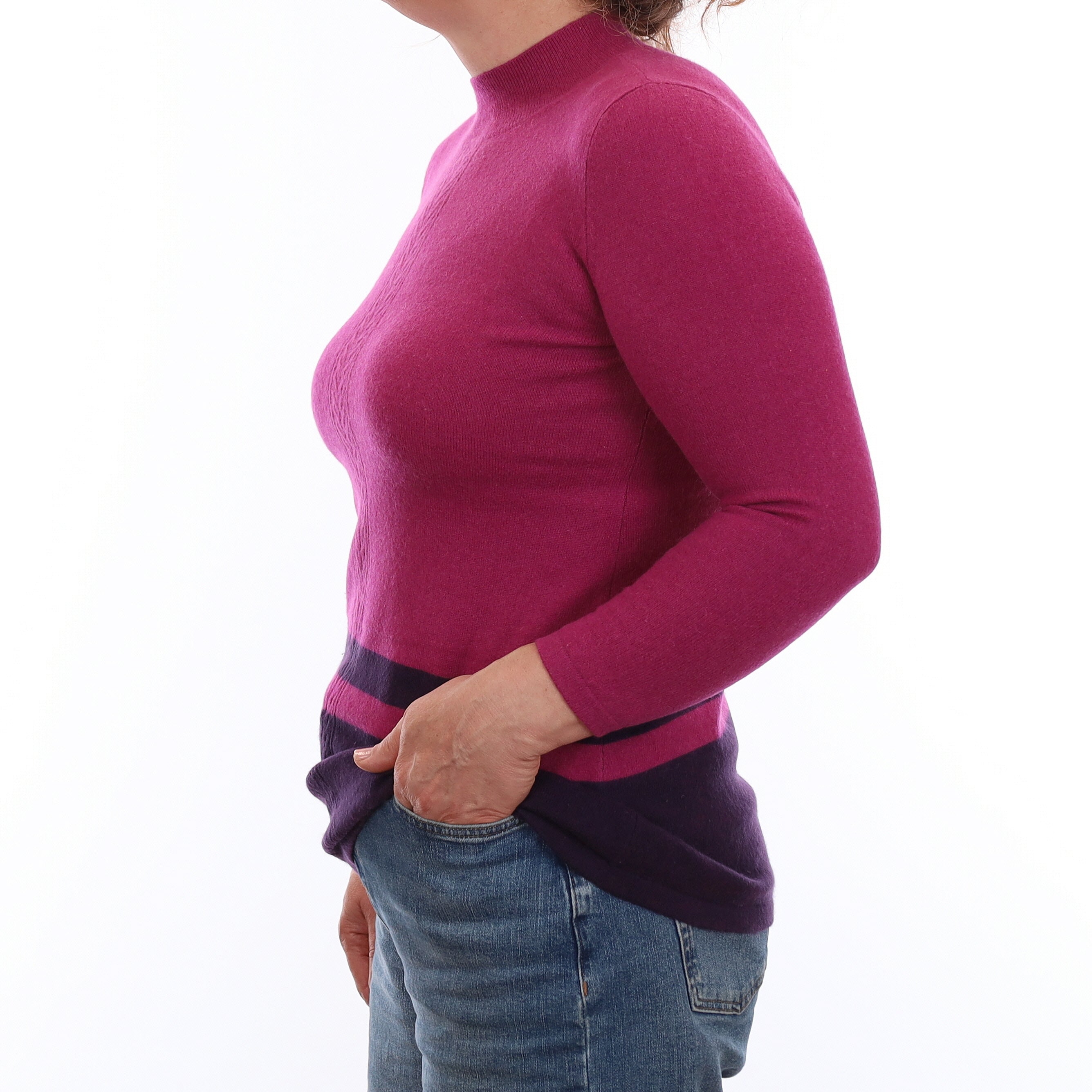 Magenta Pink and Purple Cashmere Turtle Neck Jumper Medium