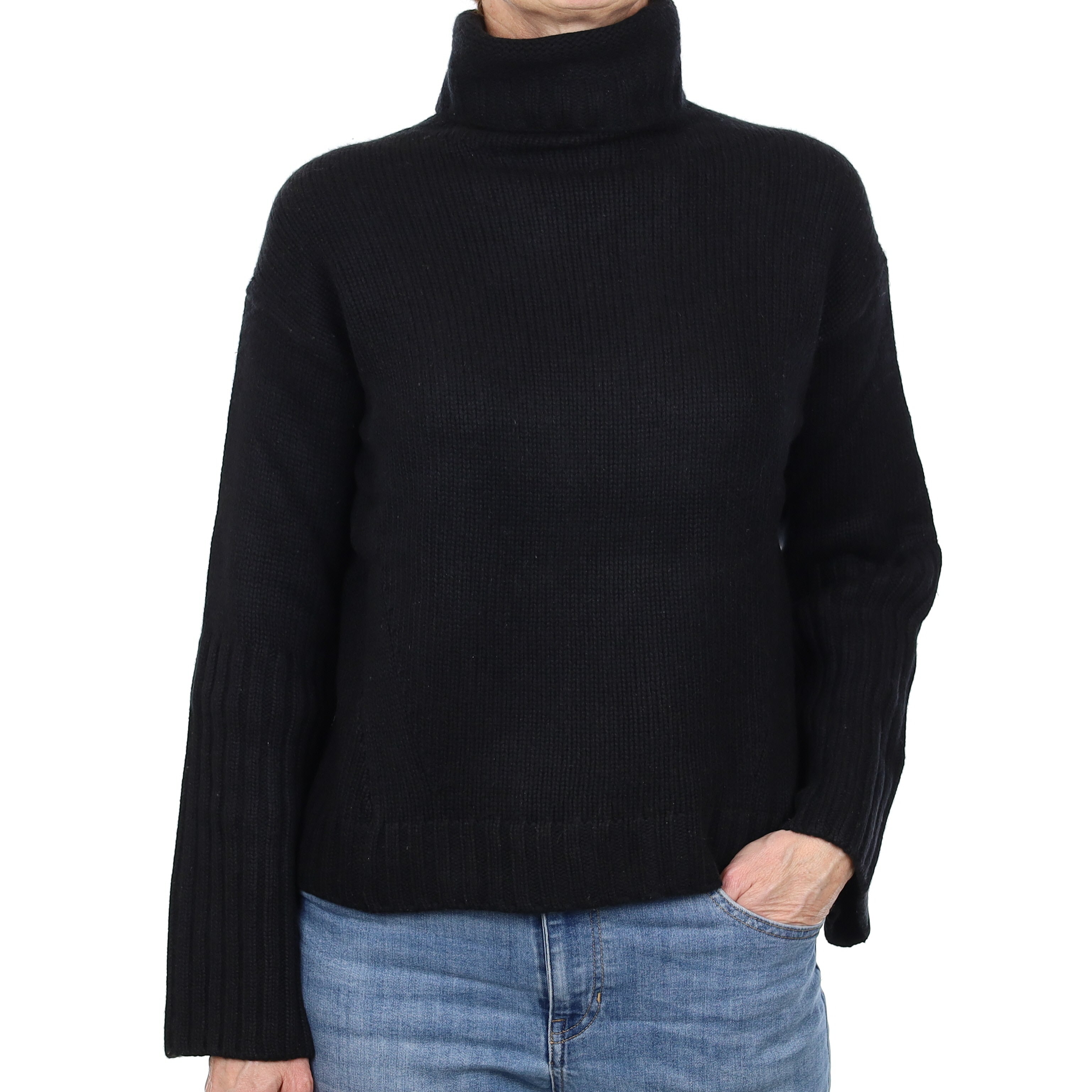 Allsaints Black Chunky knit Cashmere Polo Neck Jumper Small