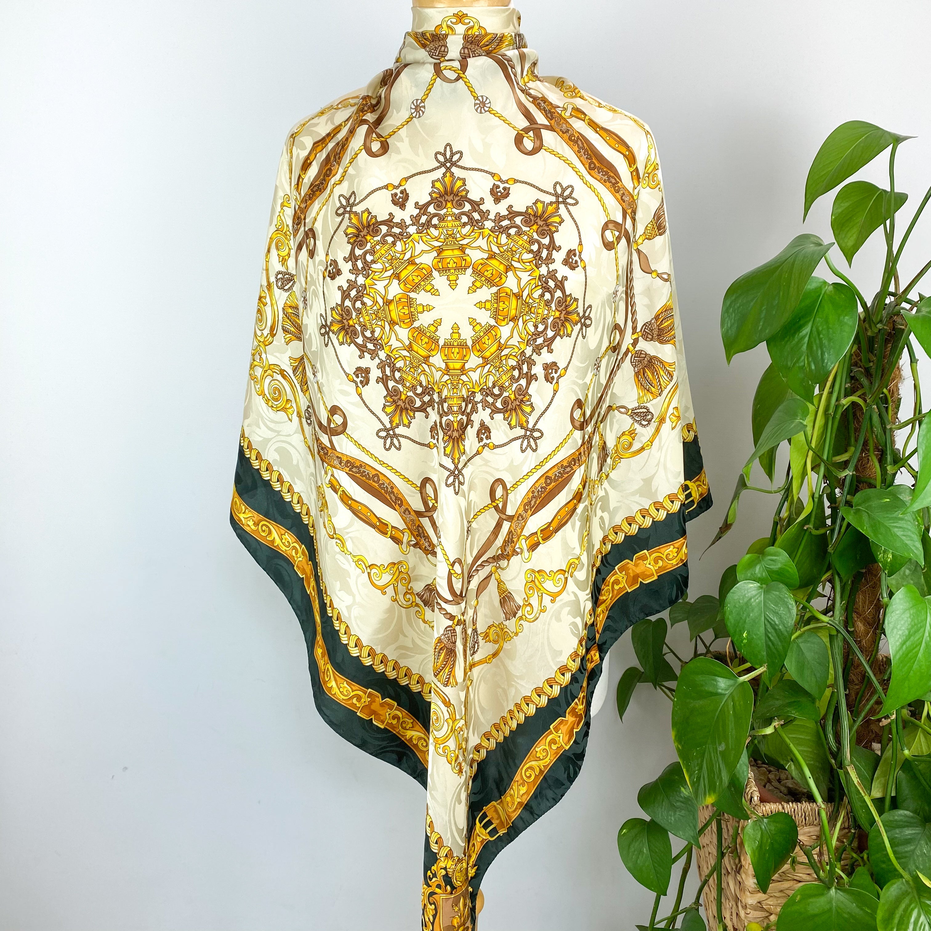 Green and Gold Baroque Silk Scarf