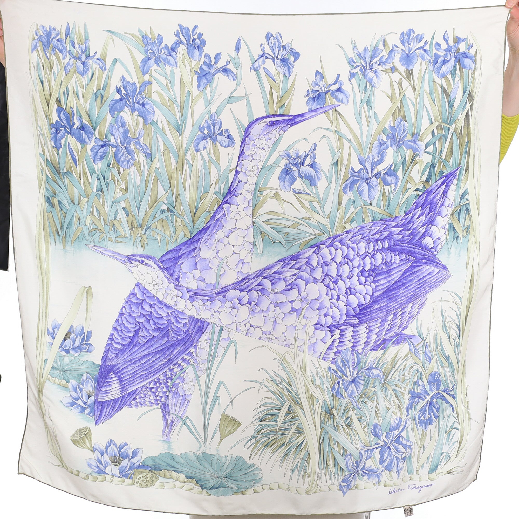 Salvatore Ferragamo Iris and Birds Vintage Silk Scarf