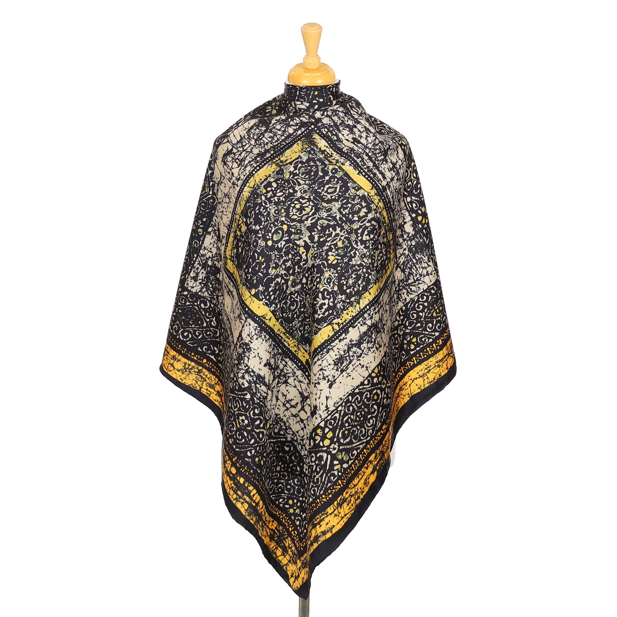 Brand New Abstract Black and Yellow Silk Scarf