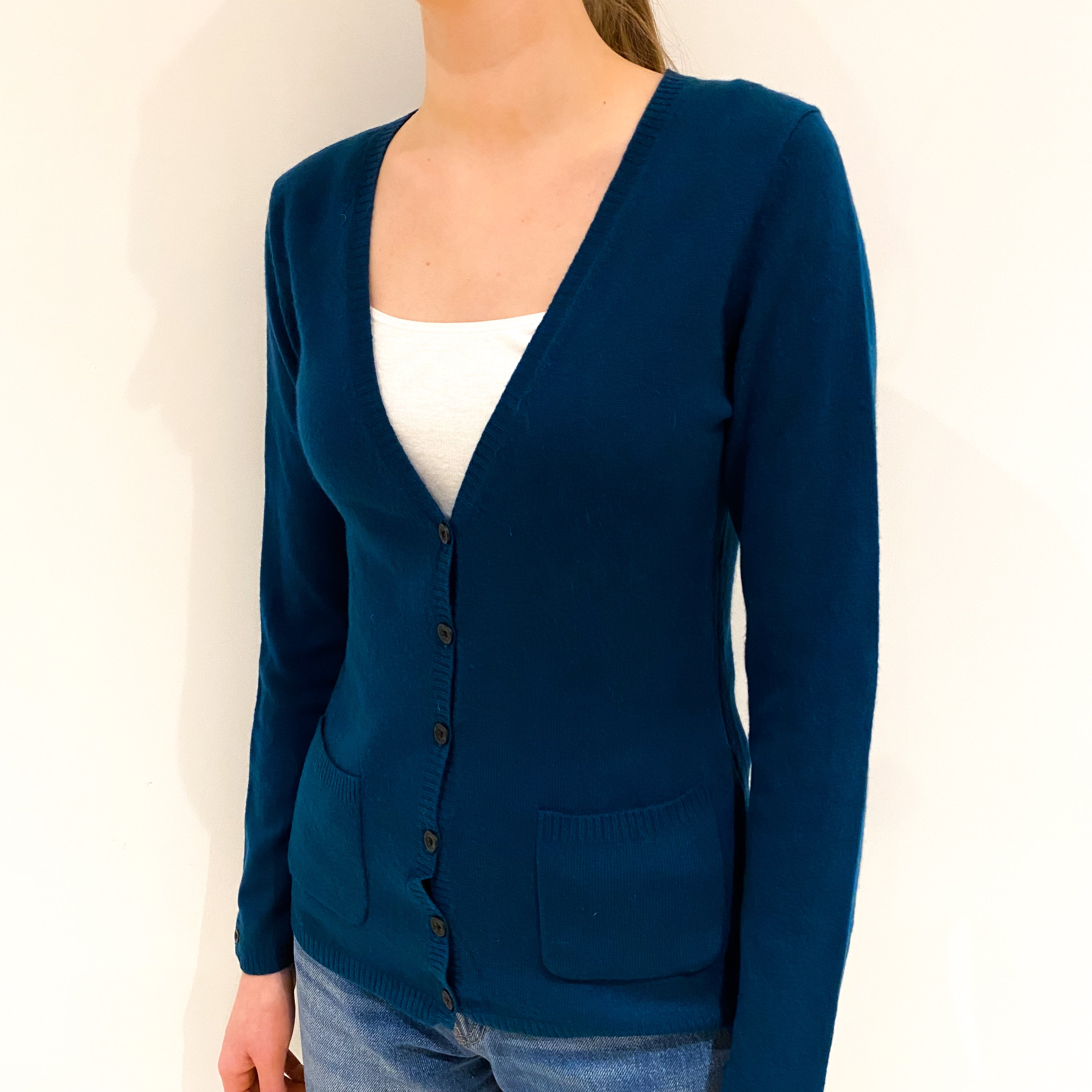 Peacock Green V Neck Cardigan Extra Small
